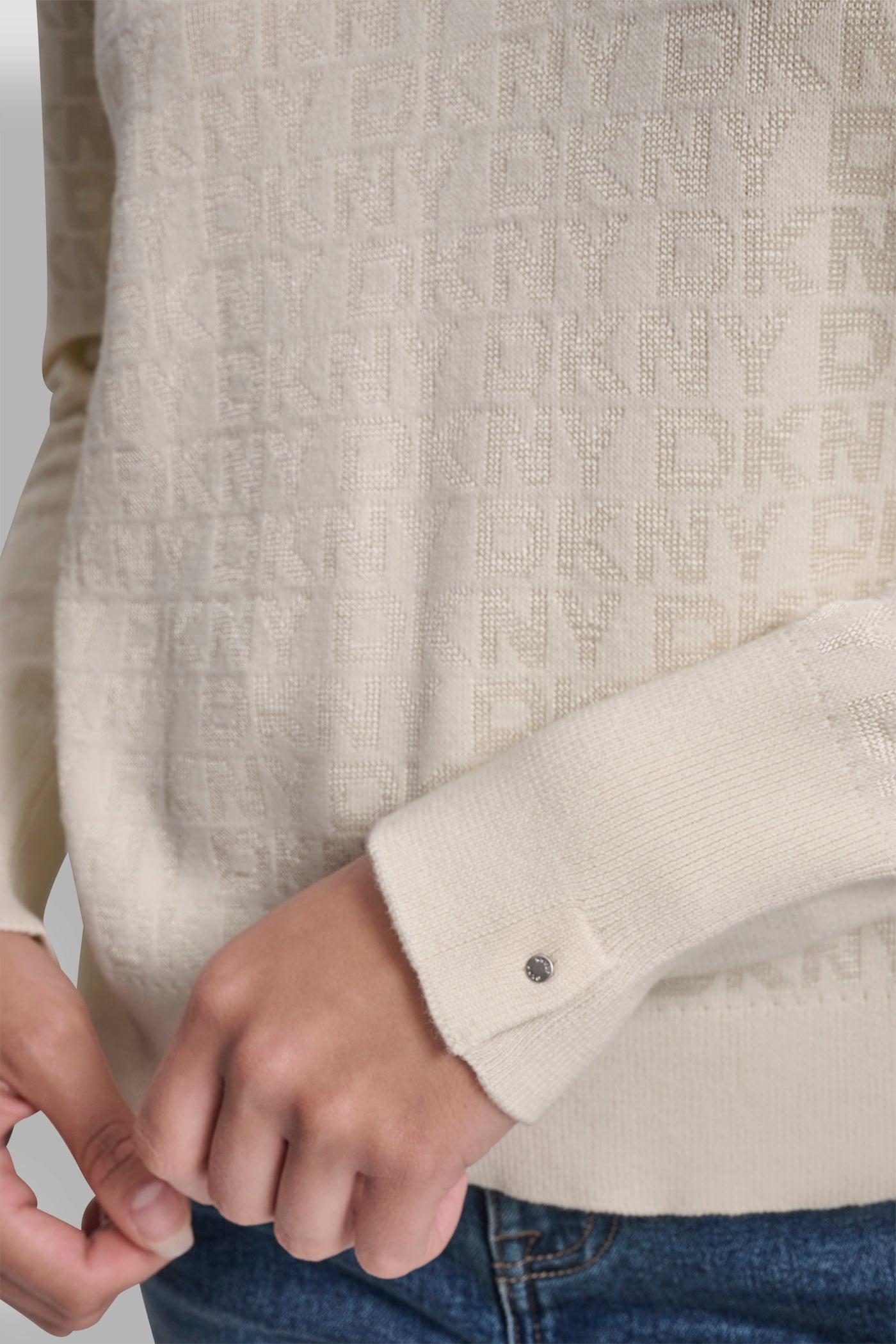 LONG SLEEVE CREW NECK LOGO SWEATER WITH CUFF SLIT Product Image