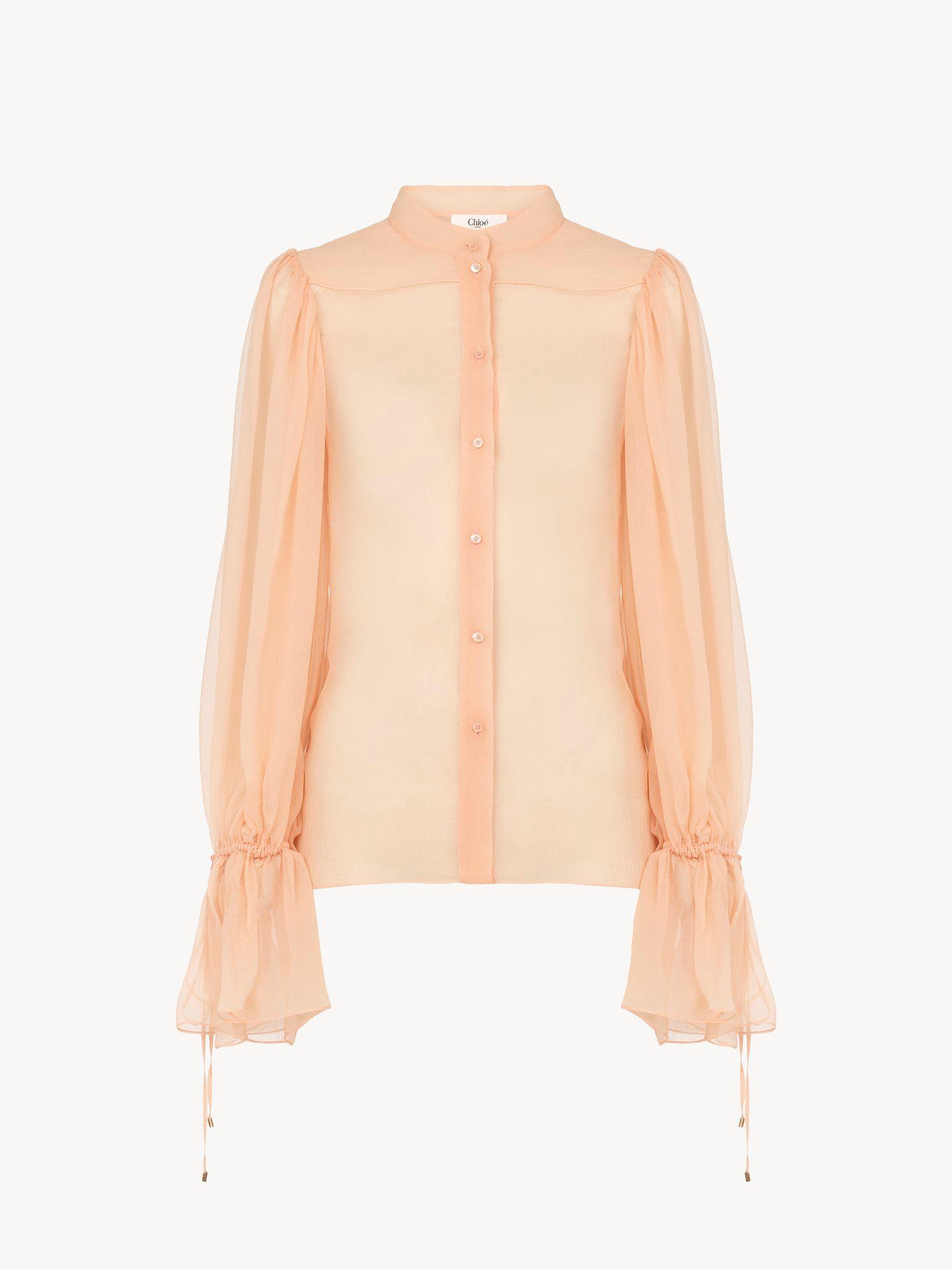 Puff-sleeve blouse in silk mousseline Product Image