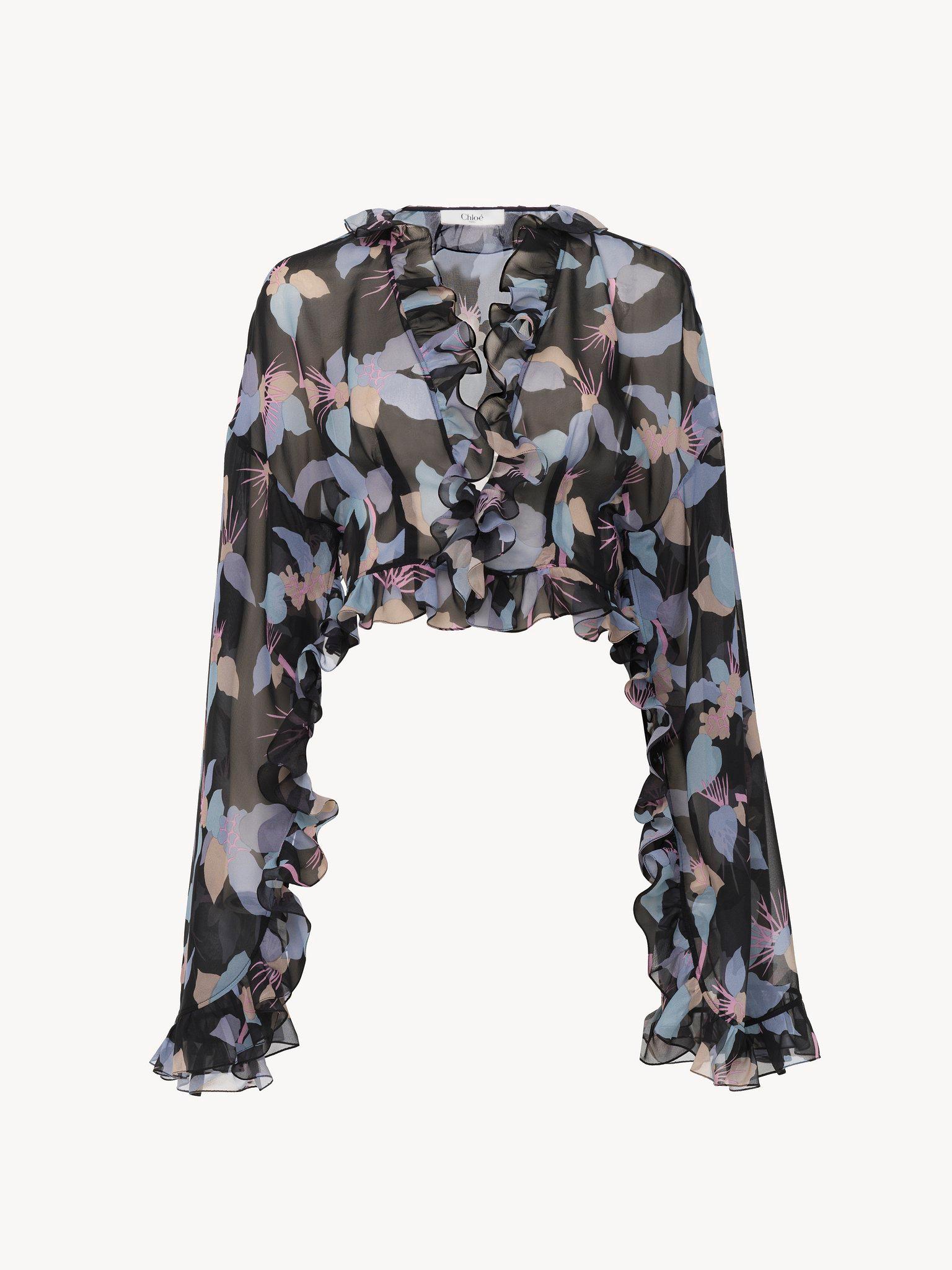 Cropped V-neck top in silk georgette Product Image