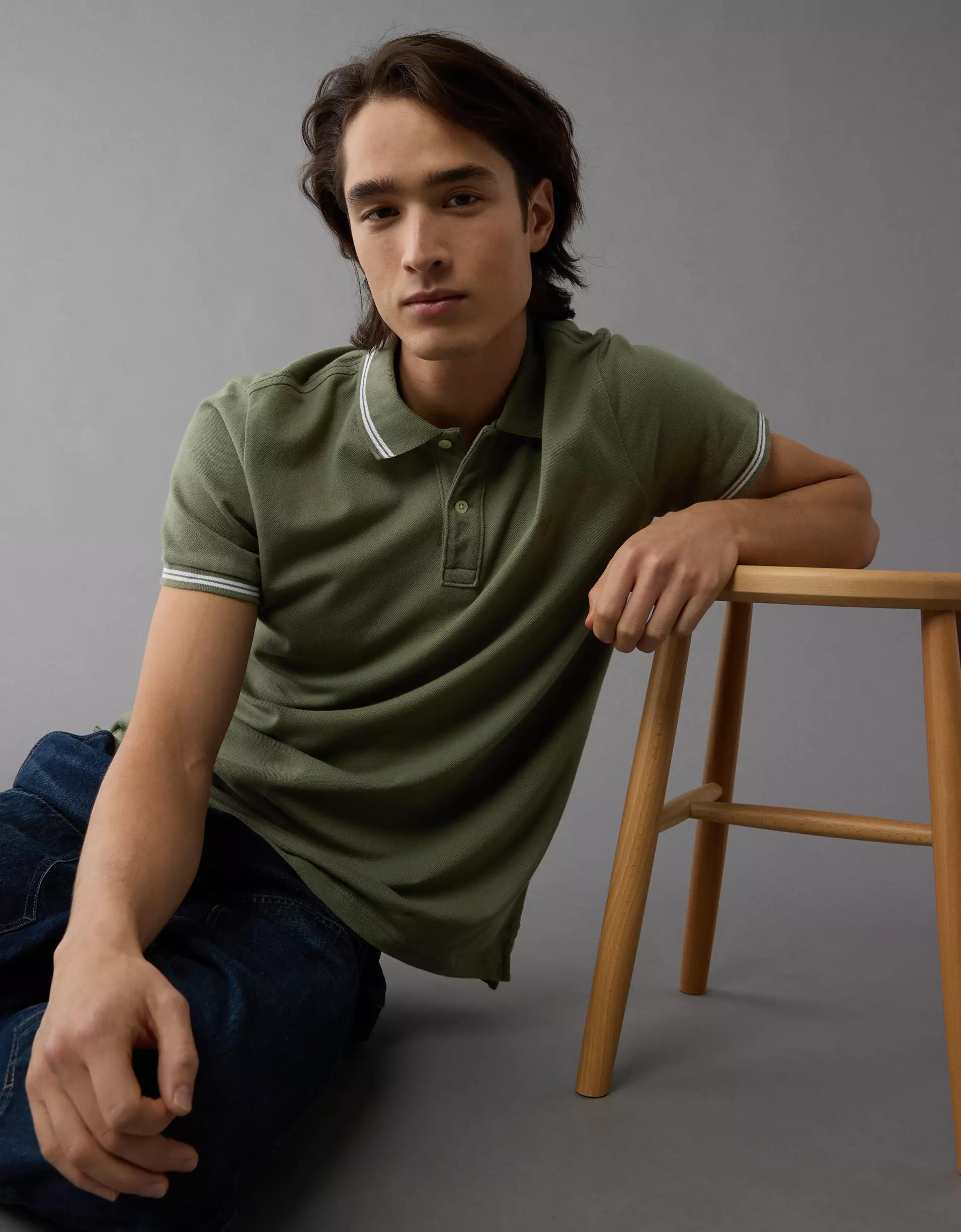 AE Lived-In Stretch Pique Slim Fit Tipped Polo Shirt Product Image