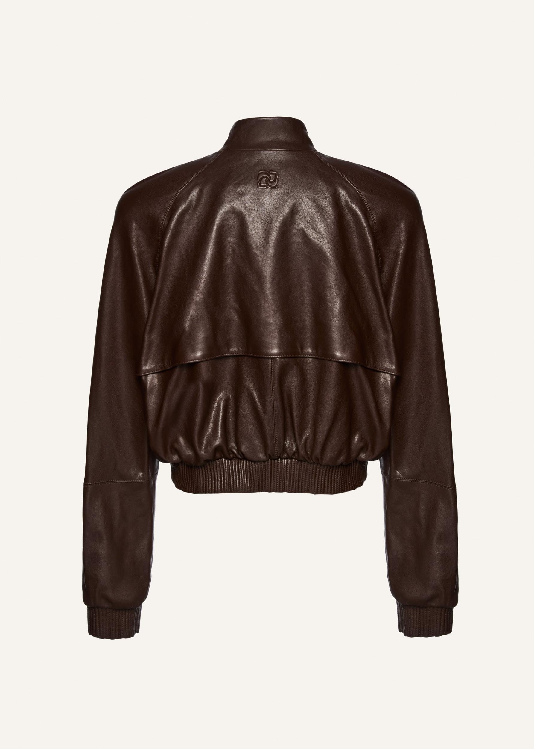 Cropped leather bomber jacket in brown Product Image