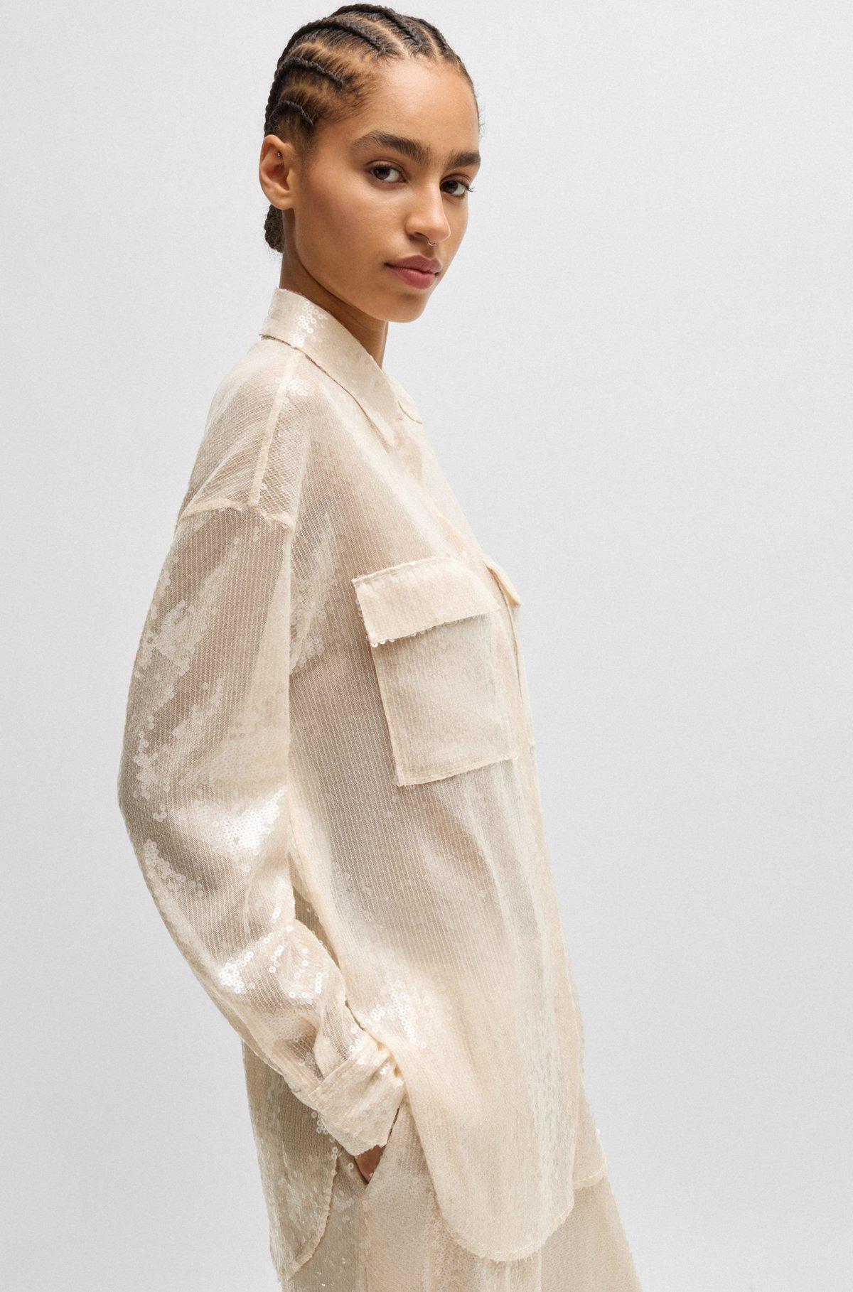 Relaxed-fit blouse with sequins and point collar Product Image