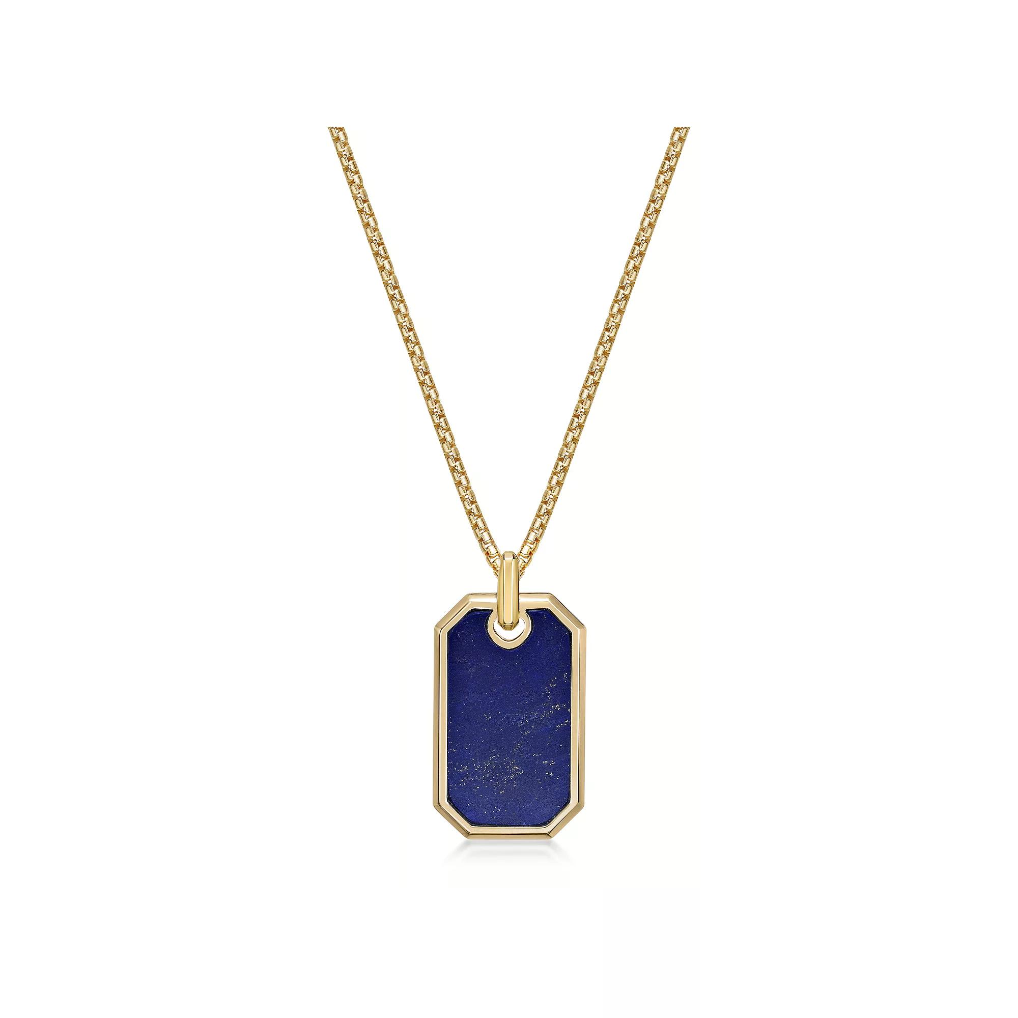 Men's Lynx Lapis Dog Tag Pendant Necklace, Size: 24", Gold Tone Product Image