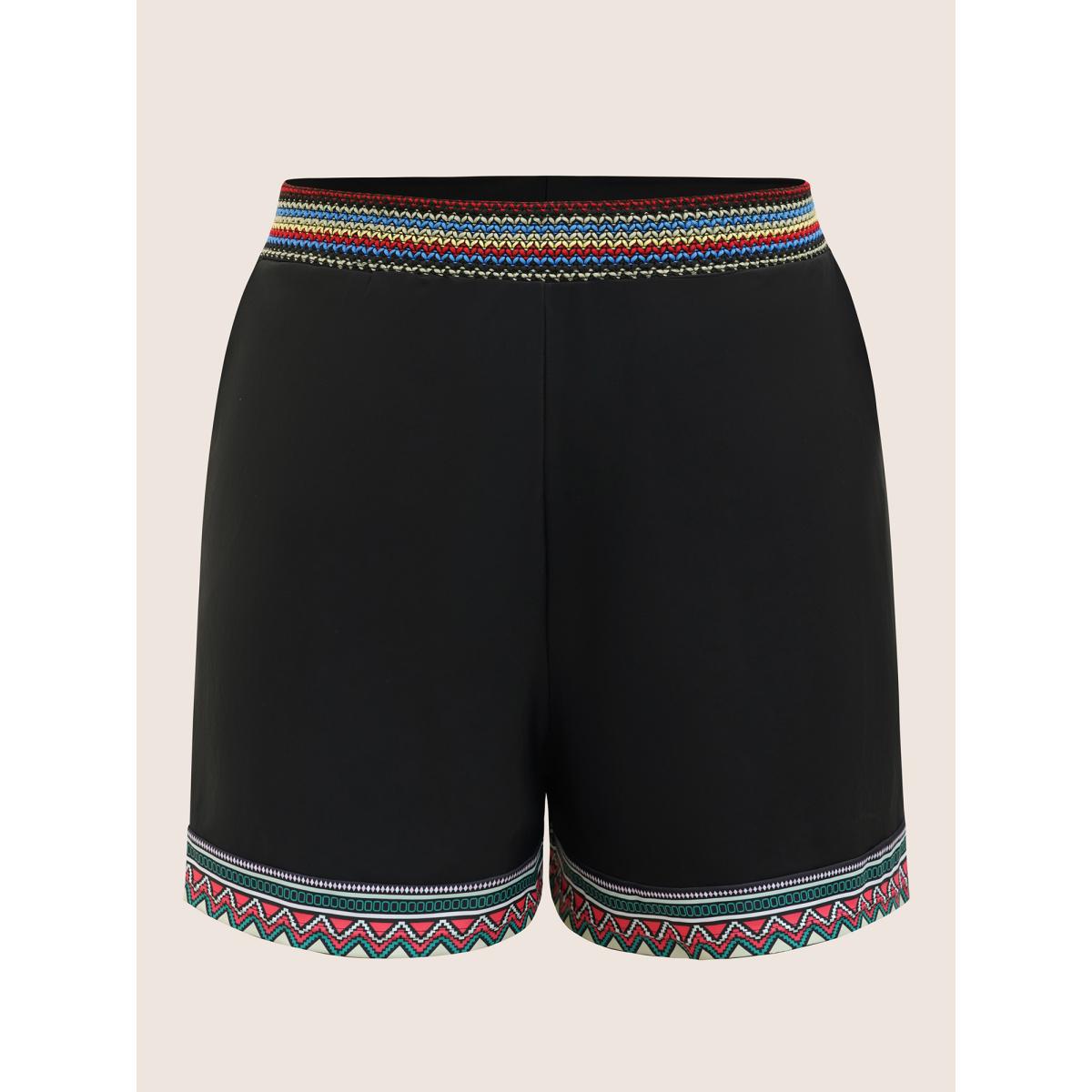 Plus Size Bandana Swim Contrast Webbing Pocket Bottom Women's Swimwear Black Beach Gathered High stretch Bodycon High Rise Slanted pocket Curve Swim Bottoms BloomChic 28/5X Product Image