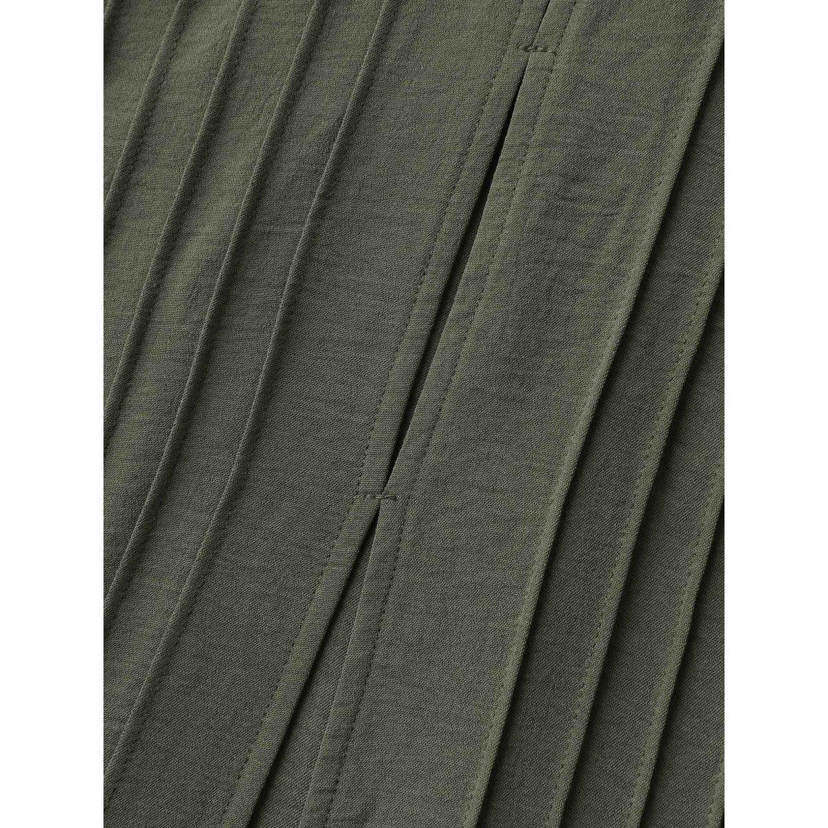 Plus Size Toothpick Pleats Backless Bust Ease Midi Dress Sage Women Leisure Tucked seam Round Neck Short sleeve Curvy BloomChic 22-24/3X Product Image