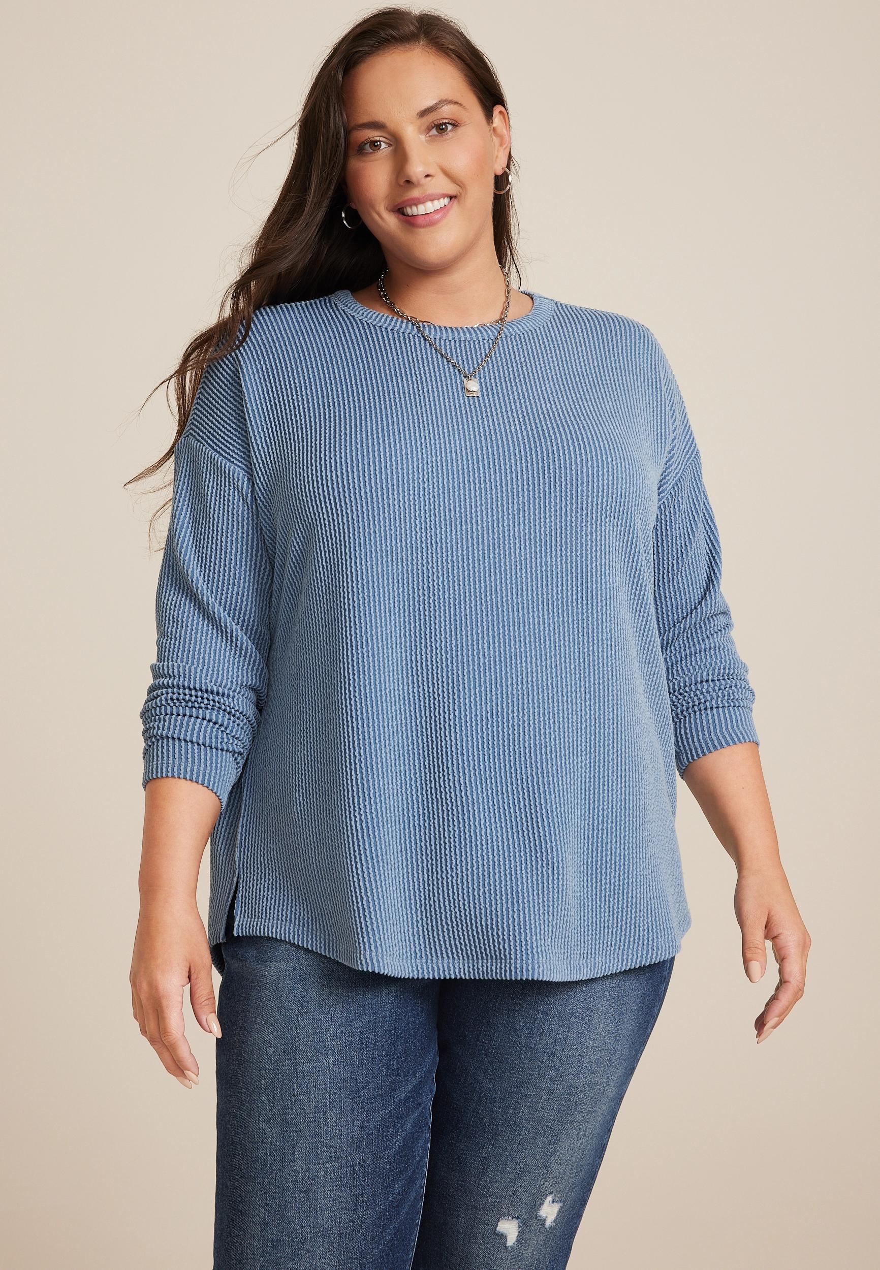 Maurices 1X Plus Size Womens 24/7 Clara Long Sleeve Ribbed Tee Product Image