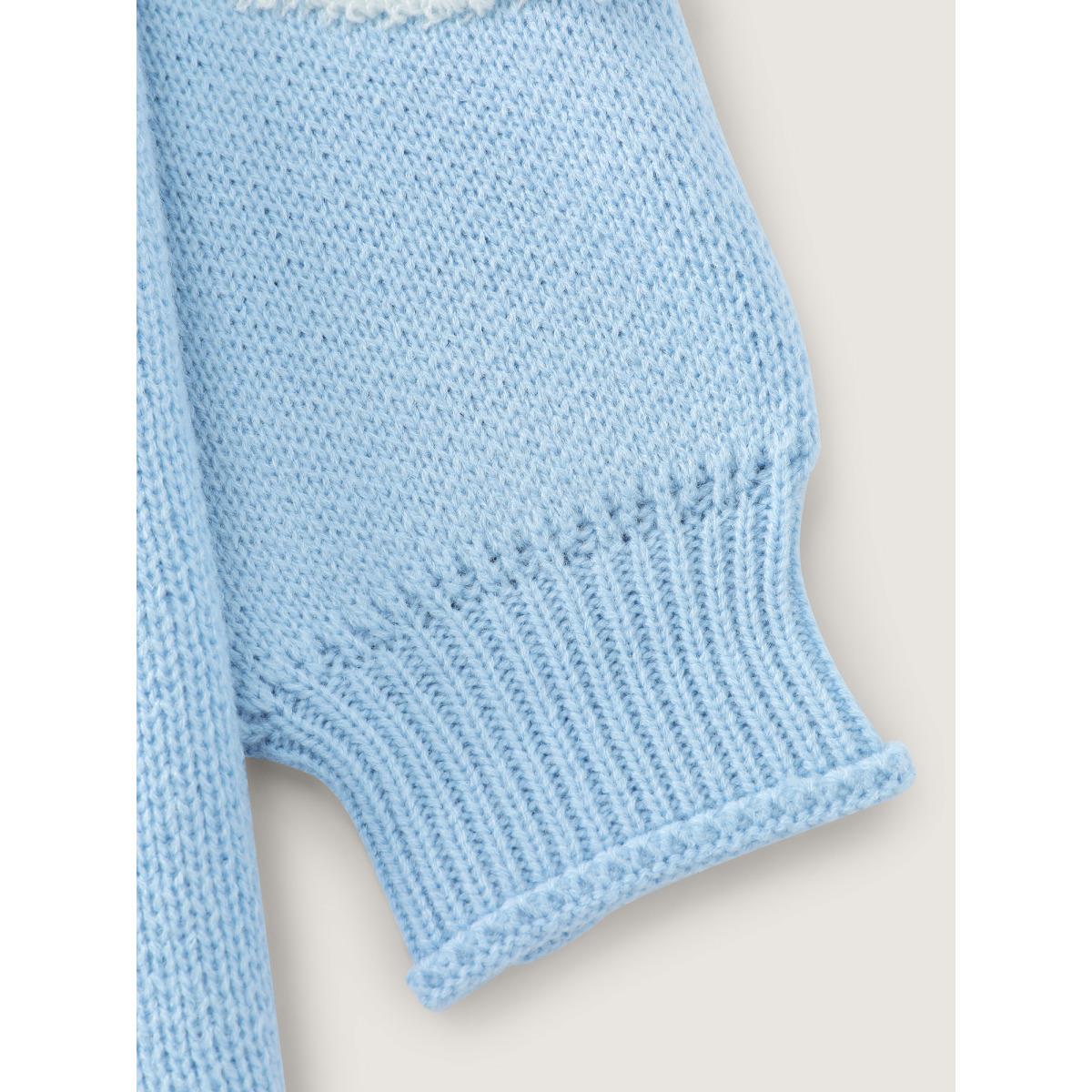 Plus Size Geometric Pattern Textured Ribbed Hem Pullover LightBlue Women Leisure Loose Long Sleeve Round Neck Casual Pullovers BloomChic 22-24/3X Product Image