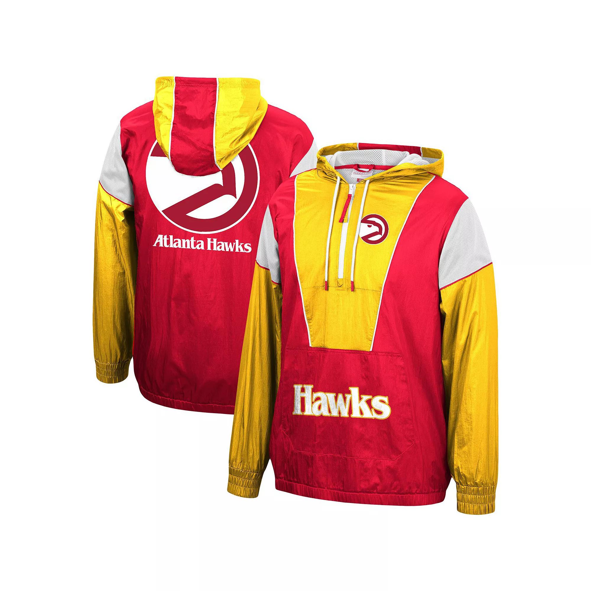 Men's Mitchell & Ness Red/Yellow Atlanta Hawks Hardwood Classics Highlight Reel Windbreaker Half-Zip Hoodie Jacket, Size: Medium Product Image