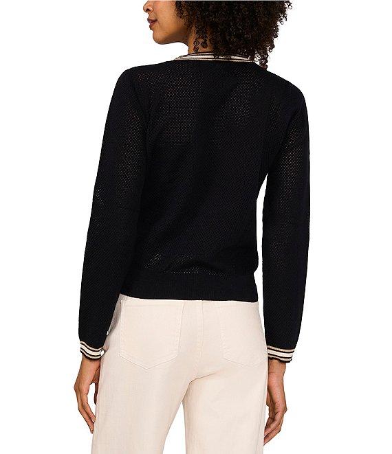 Vince Camuto Knit Stripe Round Neck Long Sleeve Cardigan Product Image