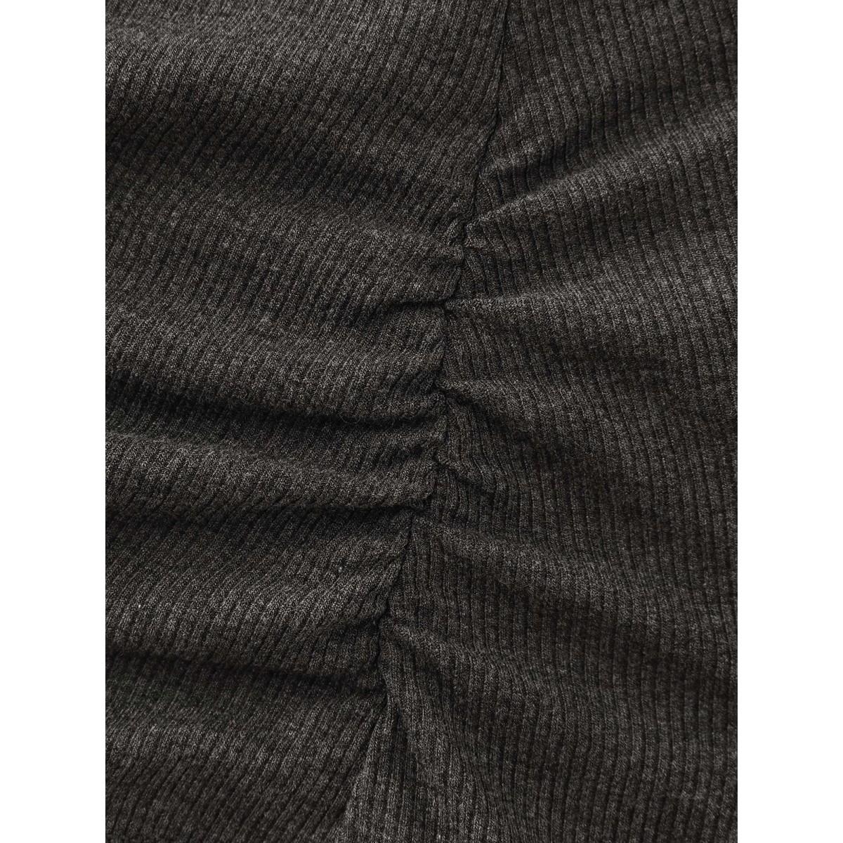 Plus Size Supersoft Turtleneck Ribbed T-Shirt DimGray Women Leisure Texture Turtleneck Bodycon Casual T-shirts BloomChic 12/L Product Image