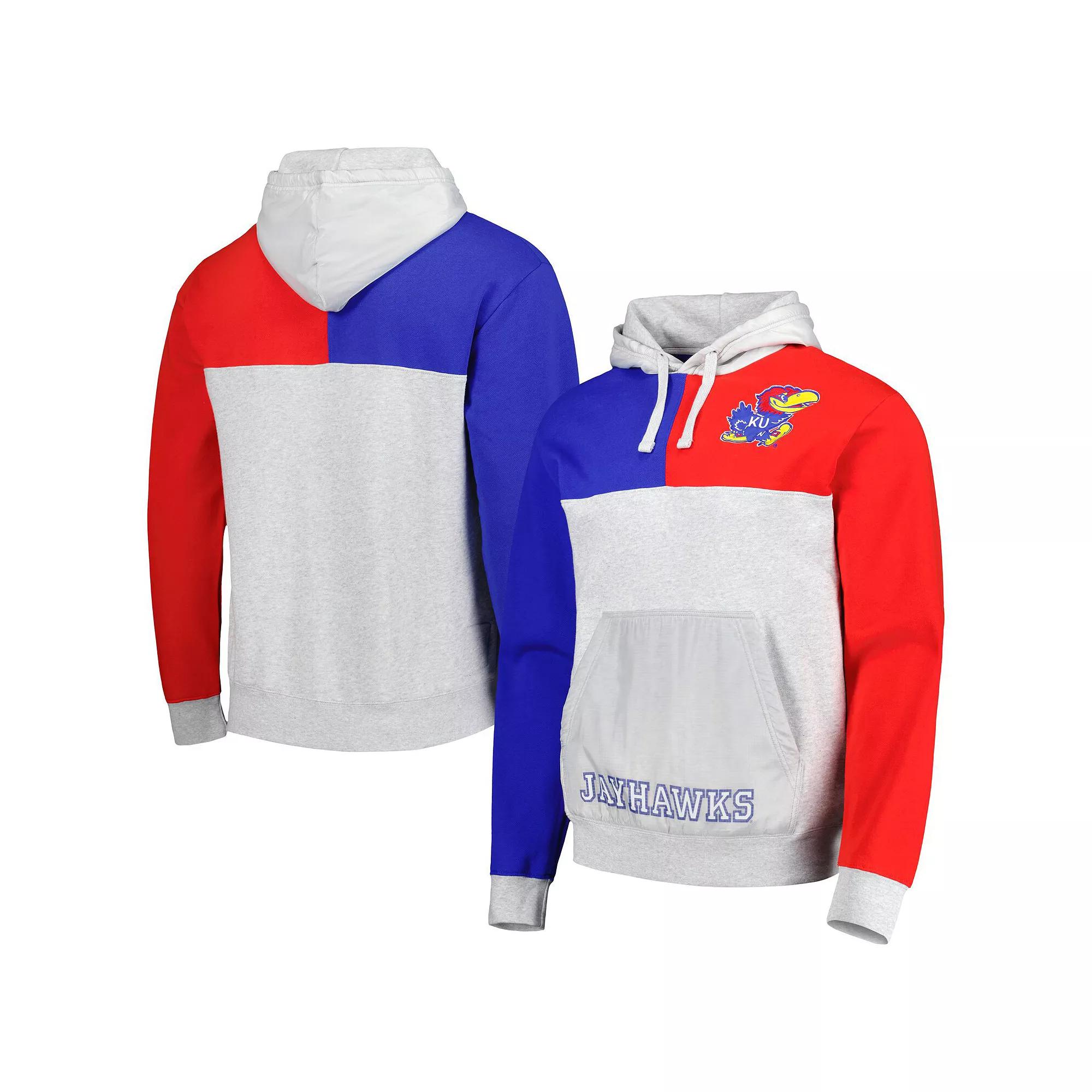 Men's Mitchell & Ness Heather Gray Kansas Jayhawks Tie-Breaker Pullover Hoodie,  Product Image