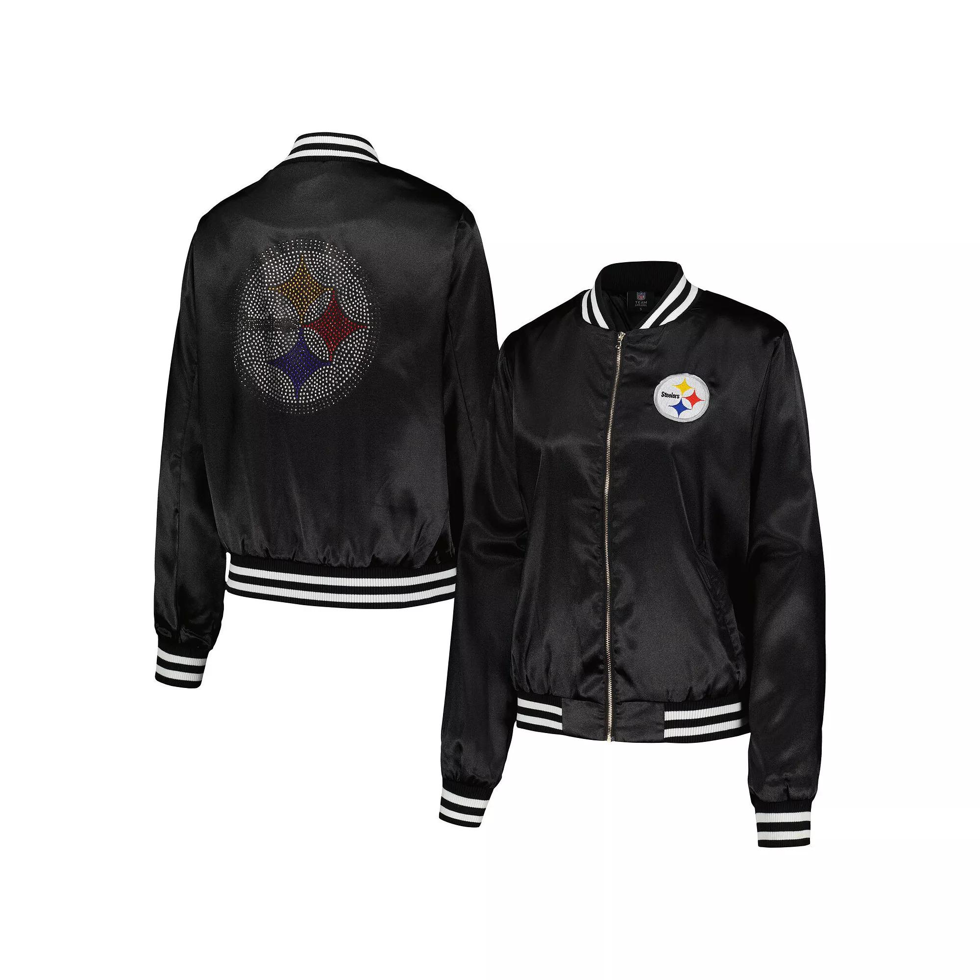 Women's Cuce  Black Pittsburgh Steelers Rhinestone Full-Zip Varsity Jacket, Size: Medium Product Image