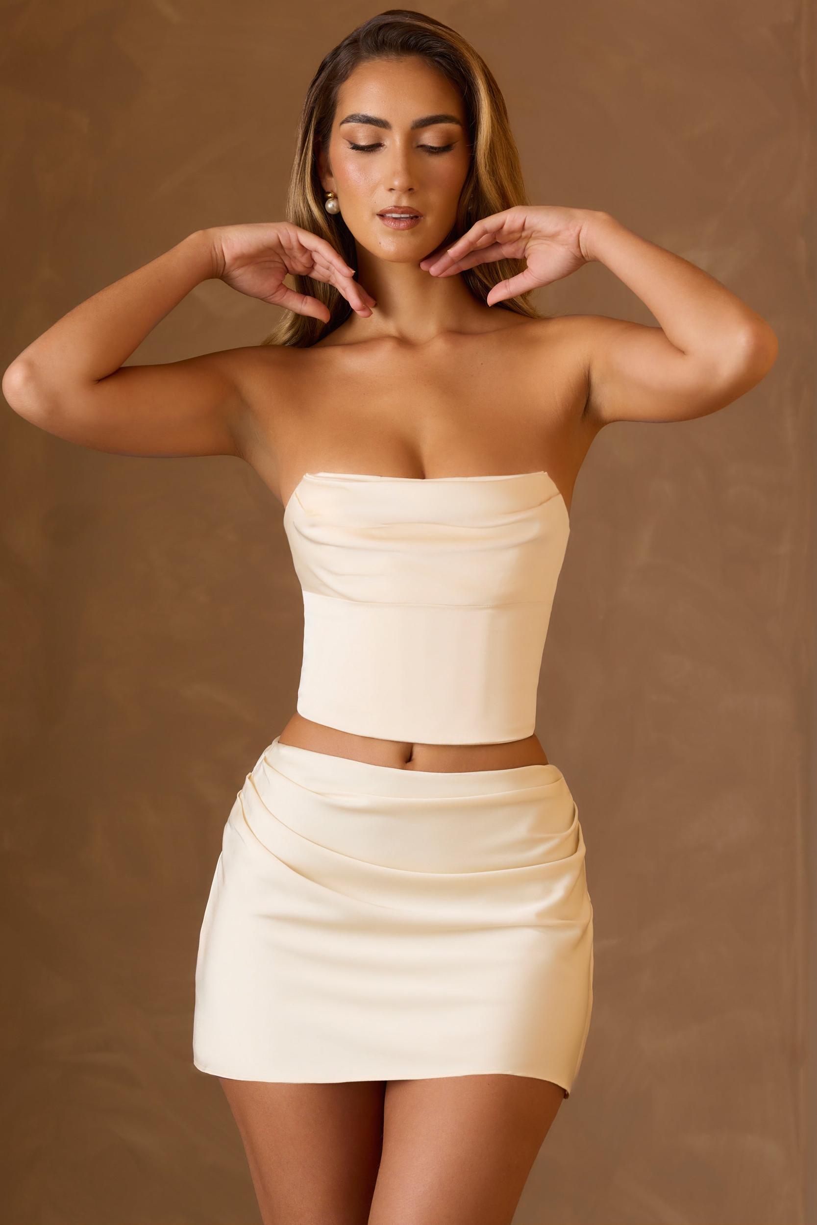 Draped Mid-Rise Mini Skirt in Ivory Product Image