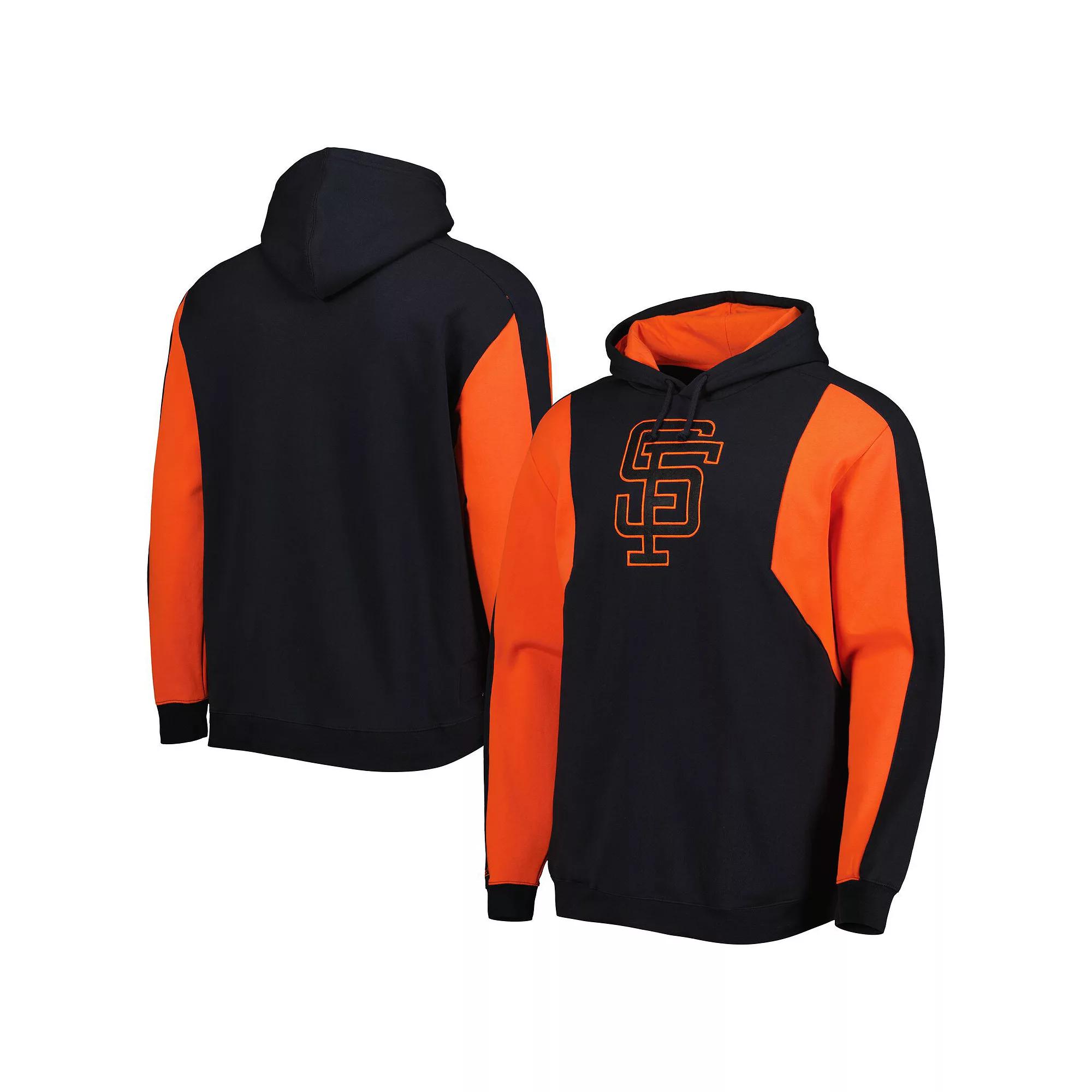 Men's Mitchell & Ness Black/Orange San Francisco Giants Colorblocked Fleece Pullover Hoodie, Size: Large Product Image