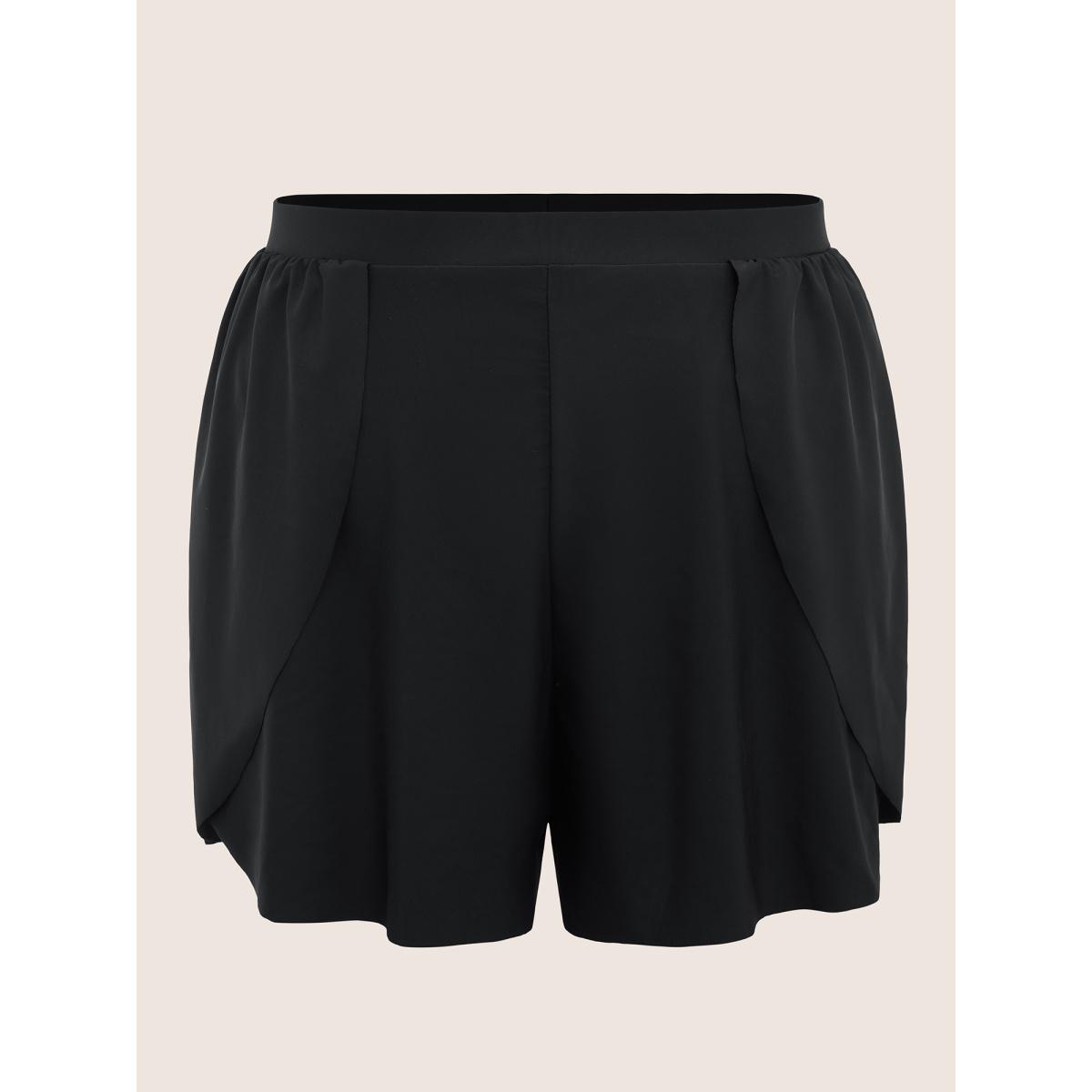 Plus Size Solid High Rise Overlapped Hem Swim Bottom Women's Swimwear Black Resort Overlapping High stretch Bodycon High Rise Curve Swim Bottoms BloomChic 18-20/2X Product Image