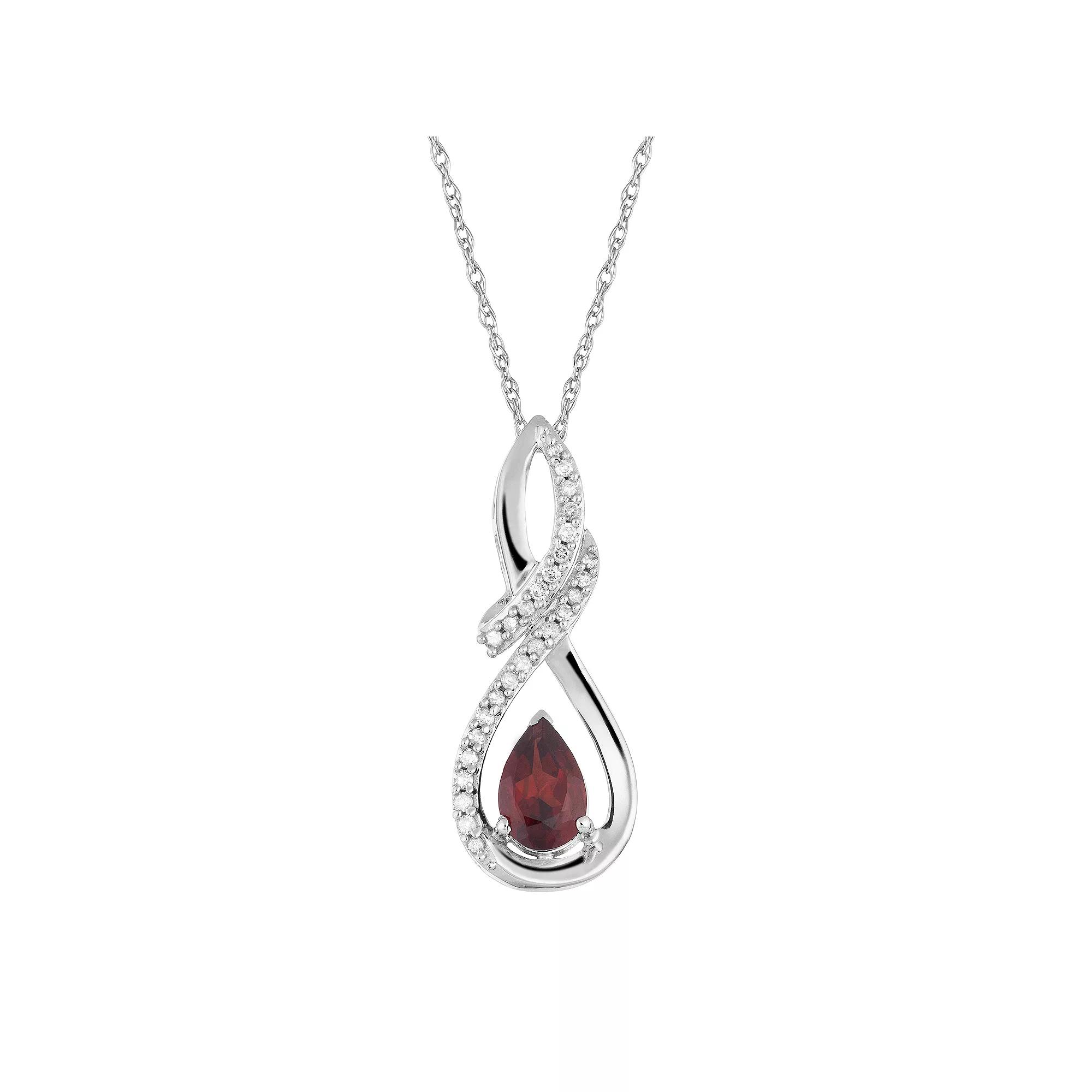 10k White Gold Garnet  & Diamond Accent Drop Pendant Necklace, Women's, Size: 18", 10k Whgold Product Image