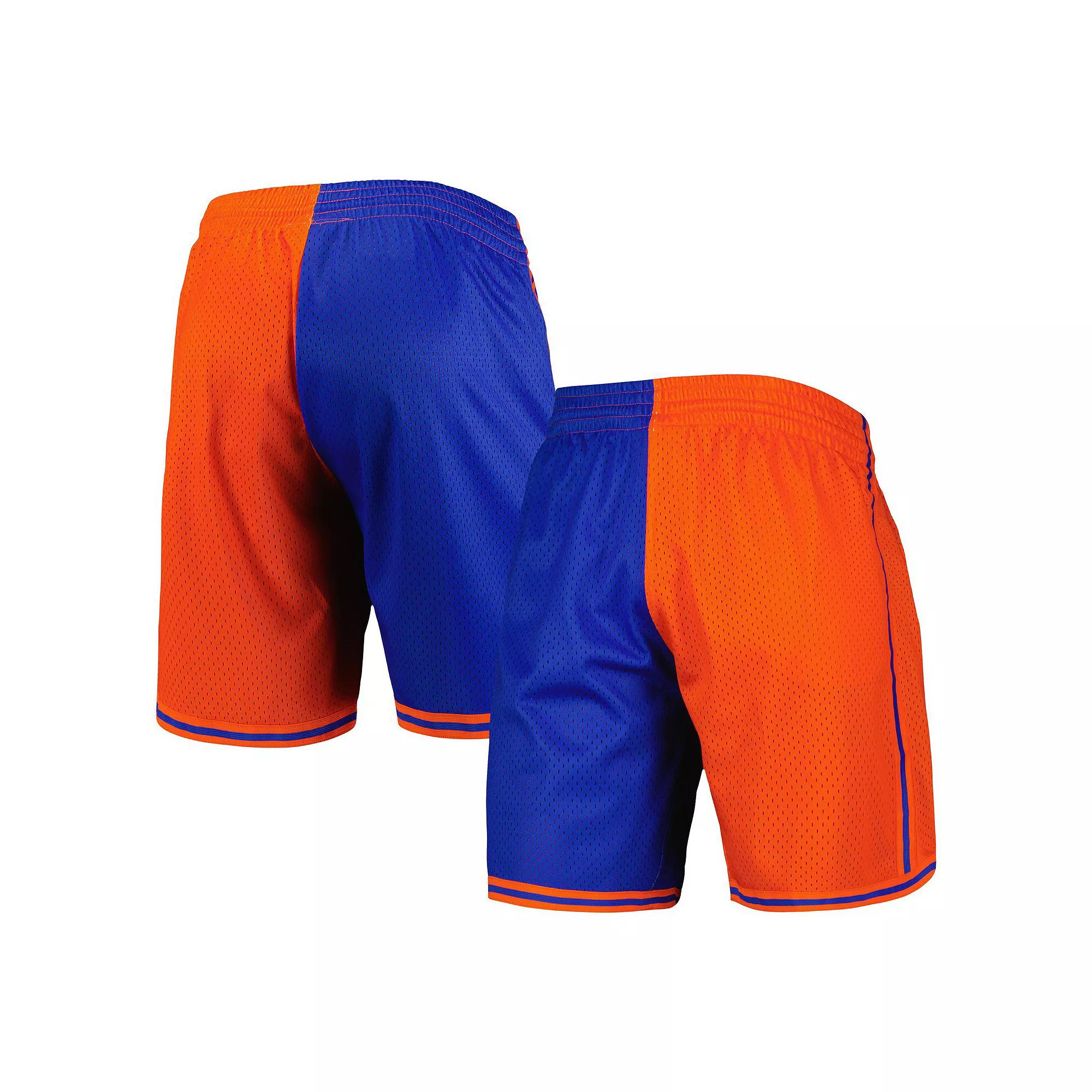 Men's Mitchell & Ness Blue/Orange New York Knicks Hardwood Classics 1996 Split Swingman Shorts, Size: Small Product Image