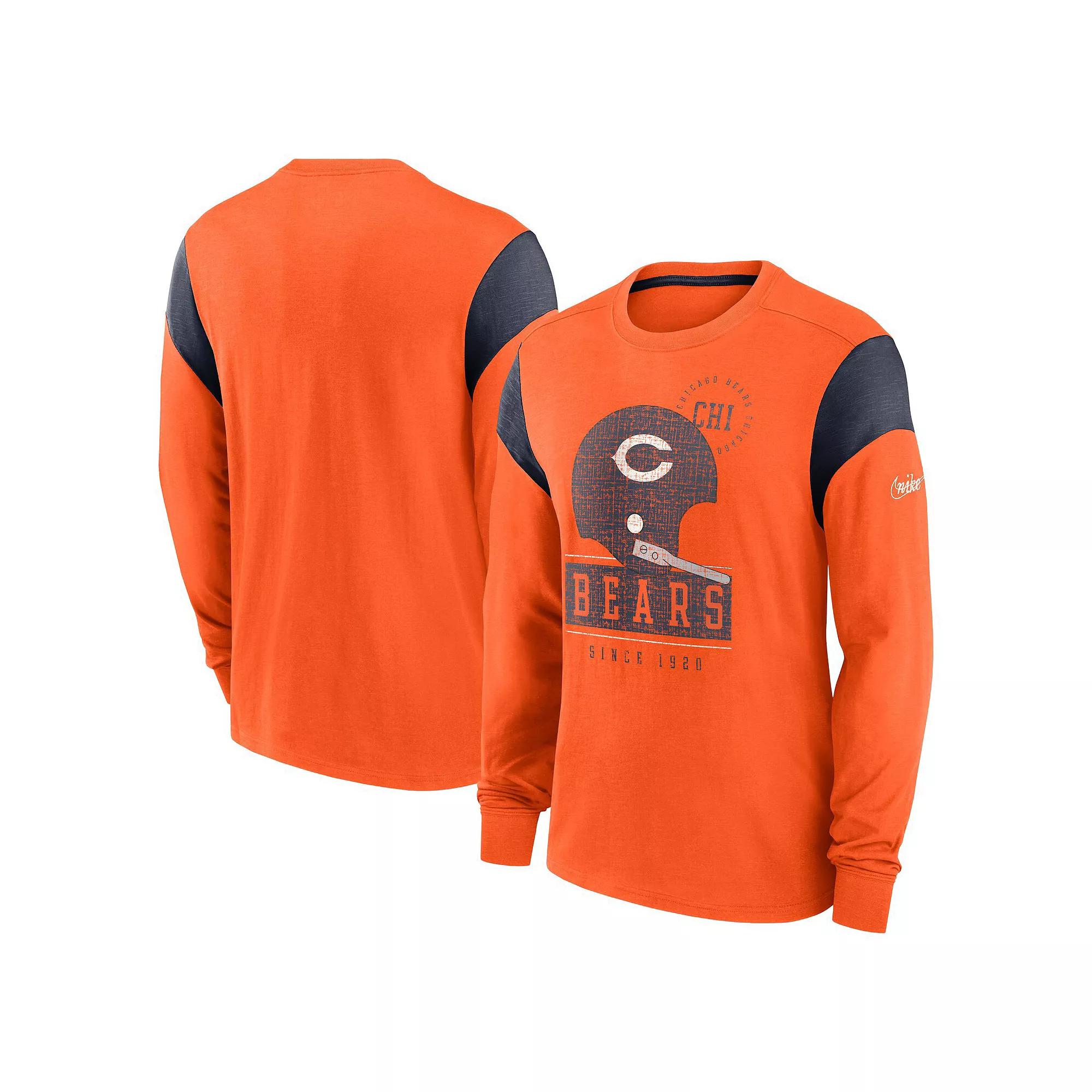 Men's Nike Heather Orange Chicago Bears Rewind Playback Helmet Long Sleeve T-Shirt, Size: Medium Product Image