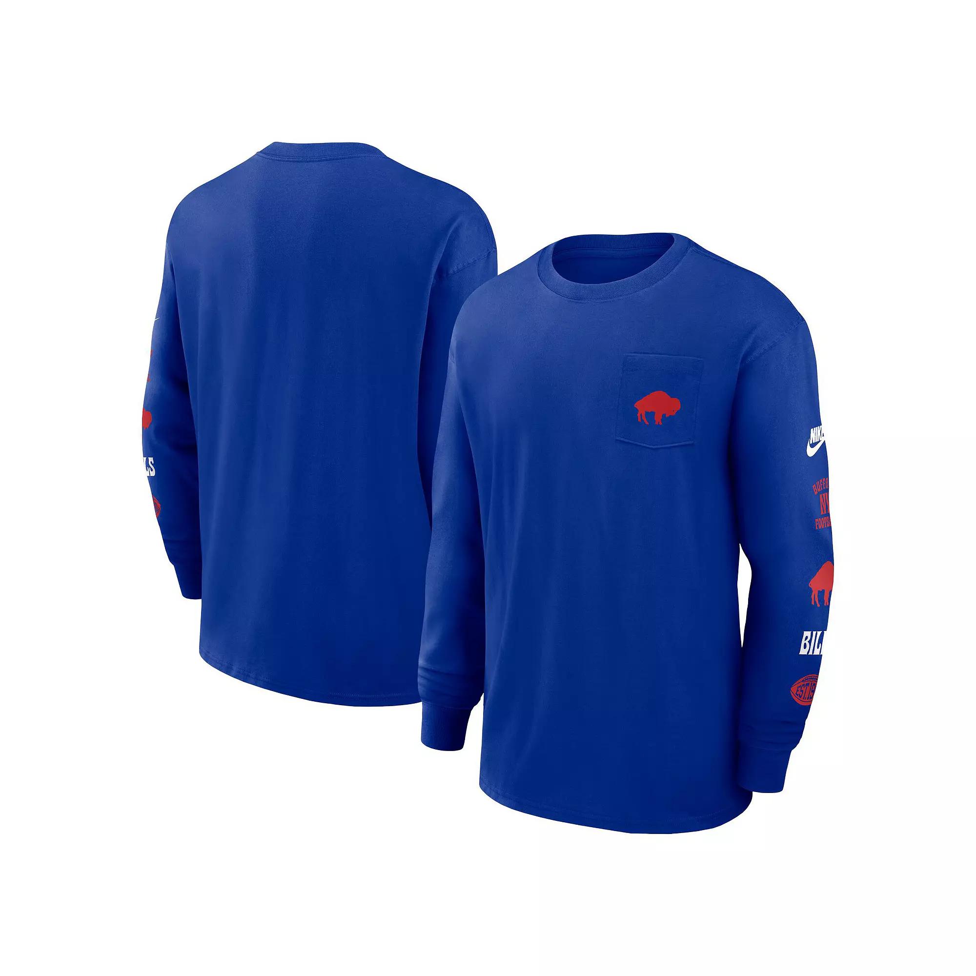 Men's Nike Royal Buffalo Bills Rewind Heavy Max 90 Pocket Long Sleeve T-Shirt,  Product Image