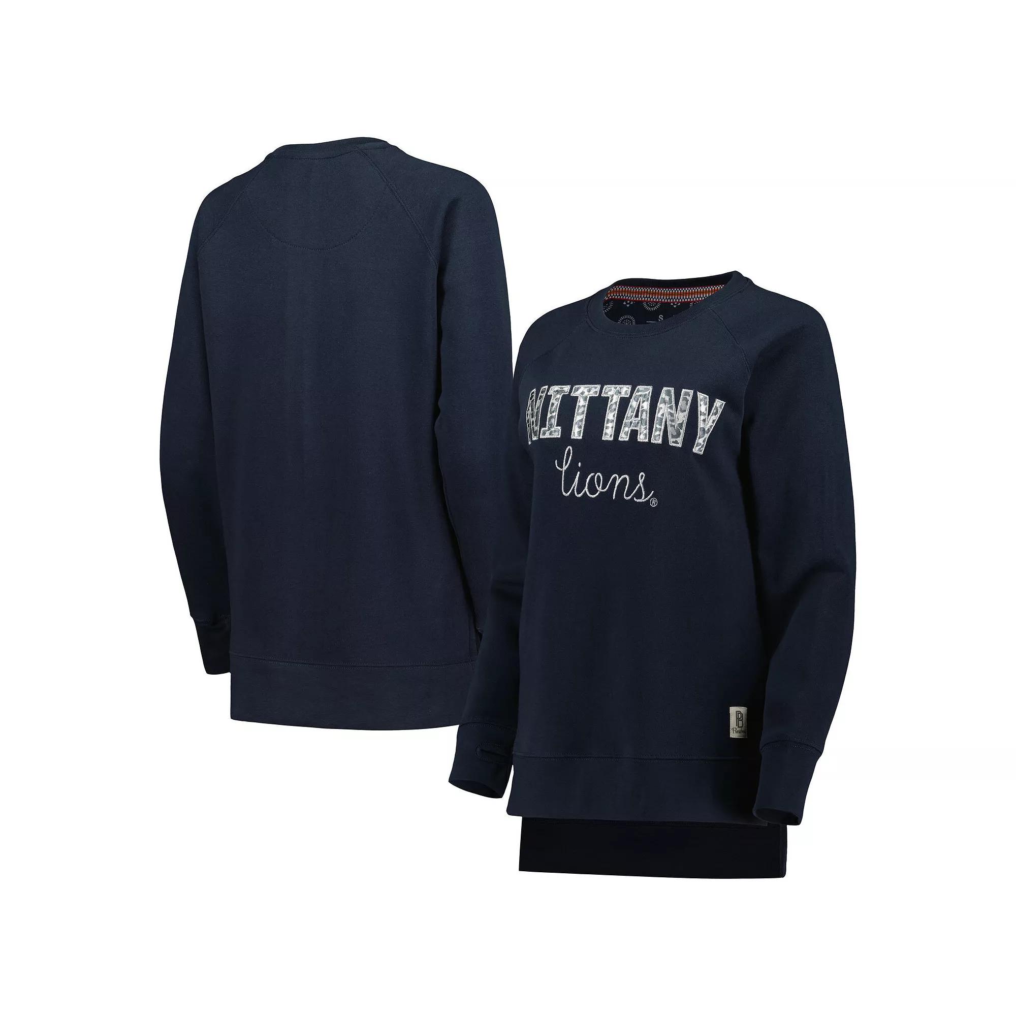 Women's Pressbox Navy Penn State Nittany Lions Steamboat Animal Print Raglan Pullover Sweatshirt, Size: Medium, Blue Product Image