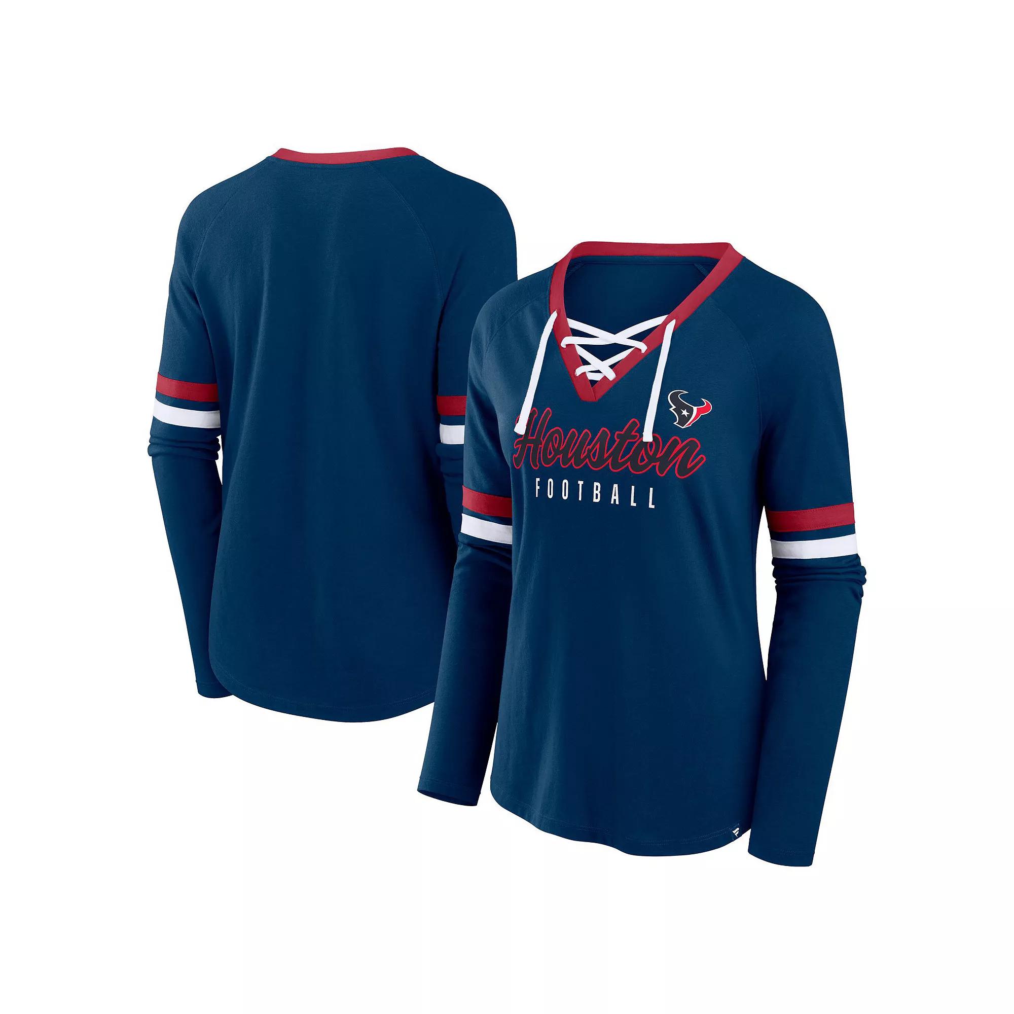 Women's Fanatics Navy Atlanta Braves Won & Done Raglan Lace-Up Long Sleeve T-Shirt,  Product Image