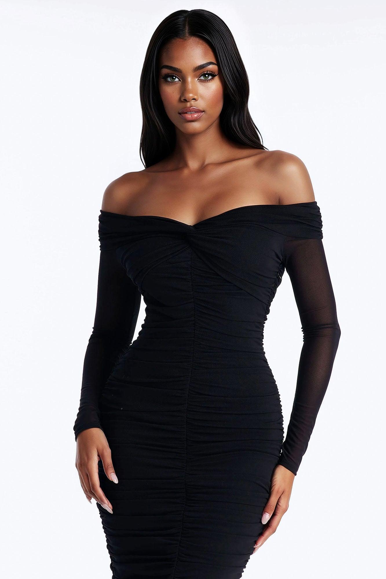 The Tink Long Sleeve Midi Dress - Black Female Product Image