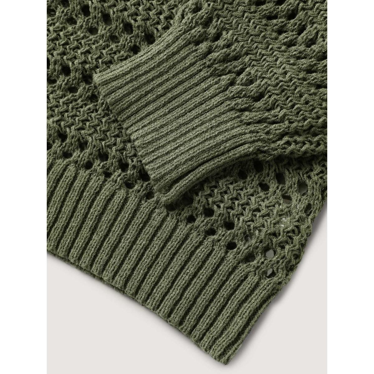 Plus Size Cut-Out Textured Drop Shoulder Pullover Moss Women Leisure Loose Long Sleeve Hooded Casual Pullovers BloomChic 14-16/1X Product Image