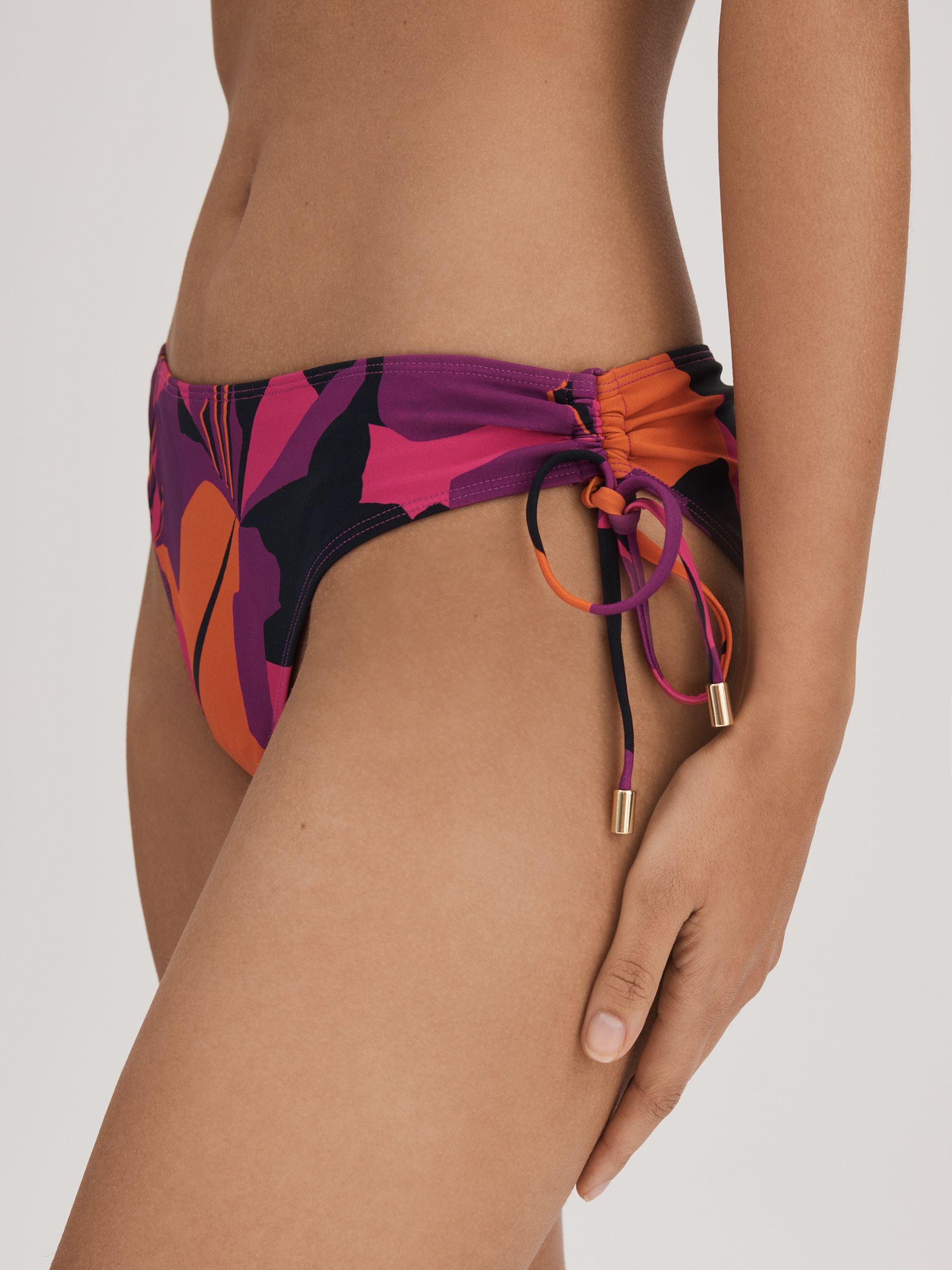 Florere Printed Ruched Bikini Bottoms in Pink/Orange Product Image