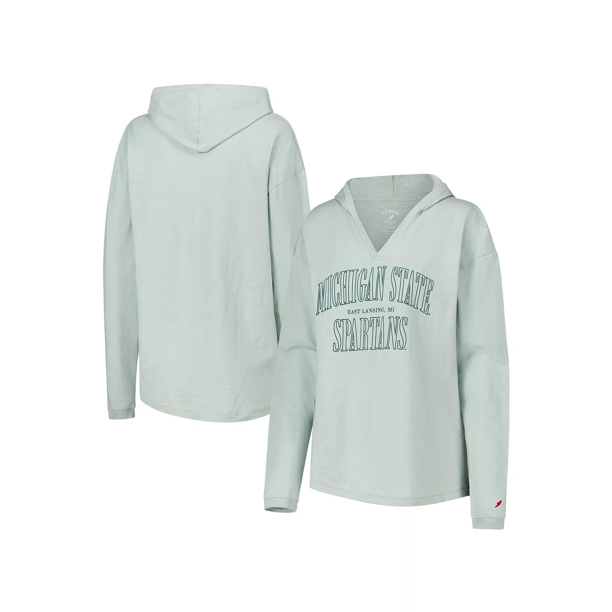 Women's League Collegiate Wear Green Michigan State Spartans Slub Long Sleeve V-Neck Hoodie T-Shirt,  Product Image