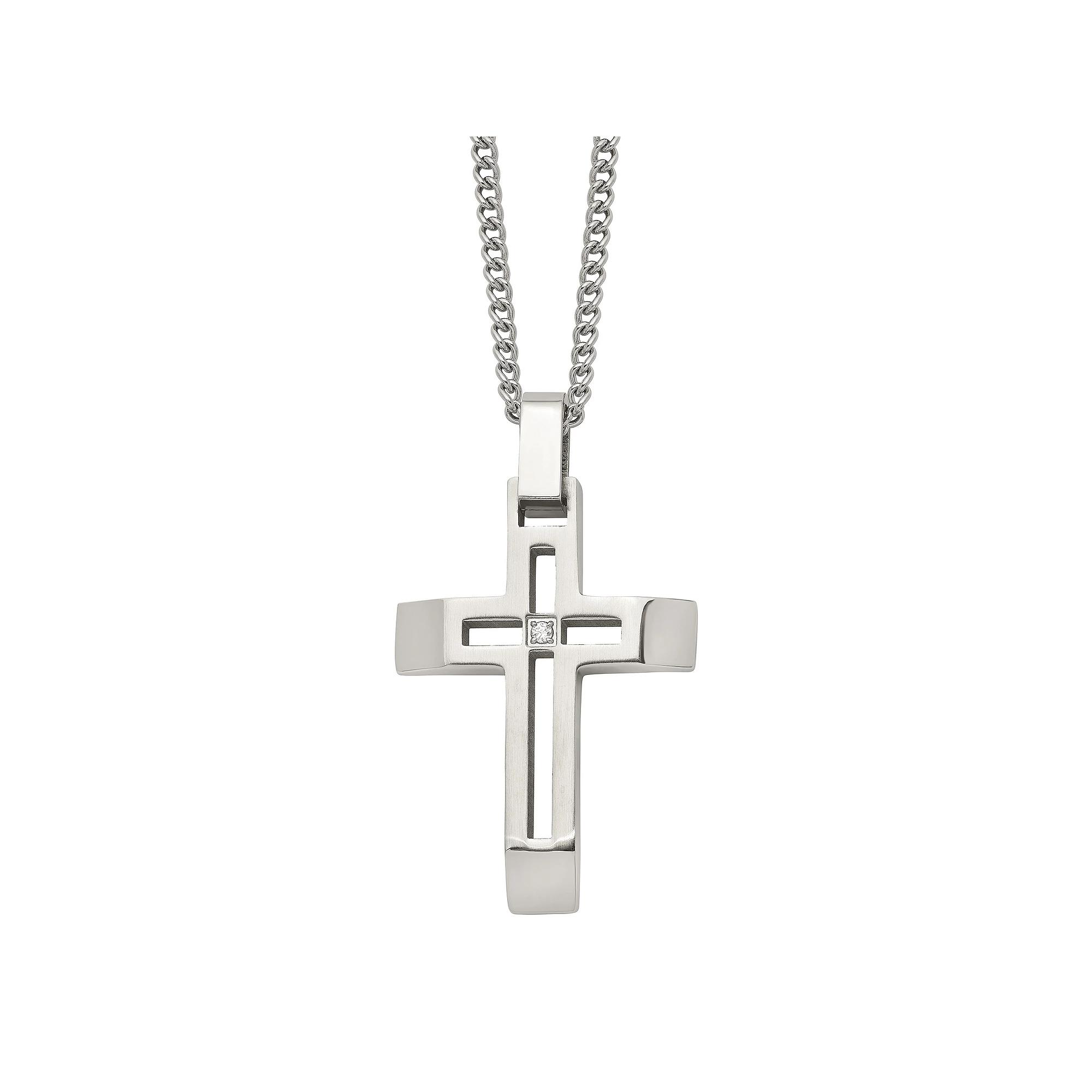 Men's Stainless Steel Cubic Zirconia Cross Pendant Necklace Product Image