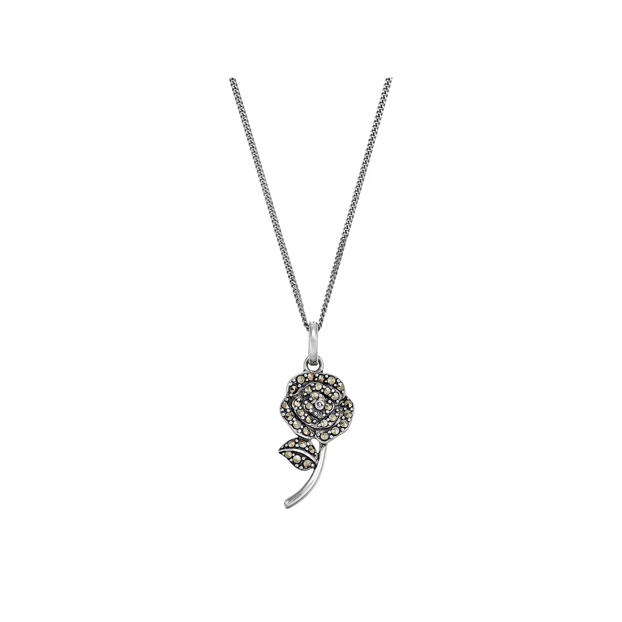 Tori Hill Sterling Silver Marcasite Rose Pendant Necklace, Women's, Size: 18", Grey Product Image