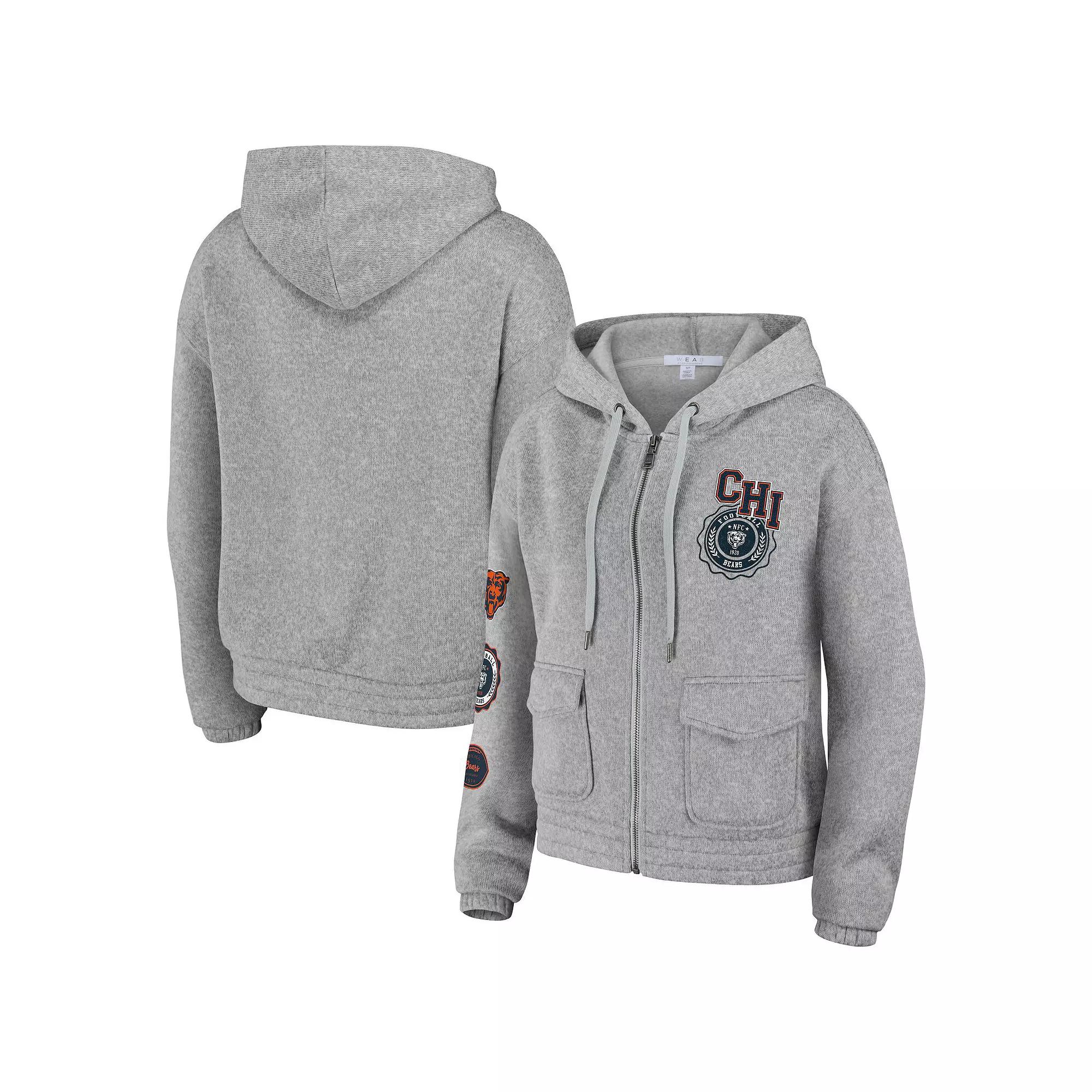 Women's WEAR by Erin Andrews Heather Gray Chicago Bears Full-Zip Hoodie, Size: 2XL, Grey Product Image