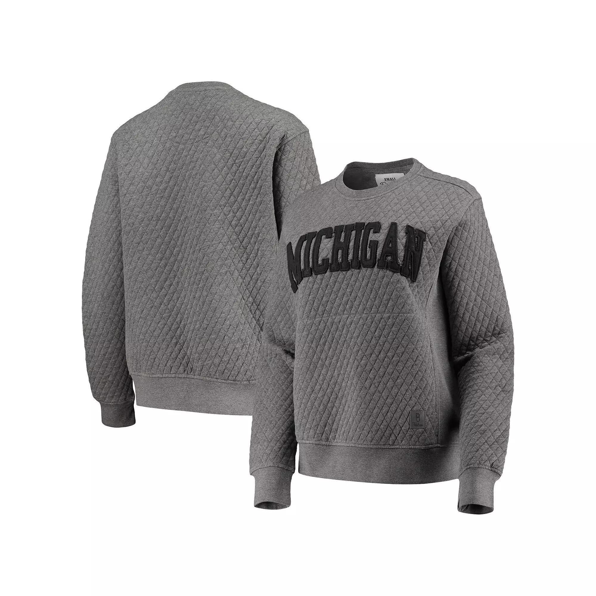 Women's Pressbox Heather Charcoal Michigan Wolverines Moose Quilted Pullover Sweatshirt, Size: Medium, Grey Product Image