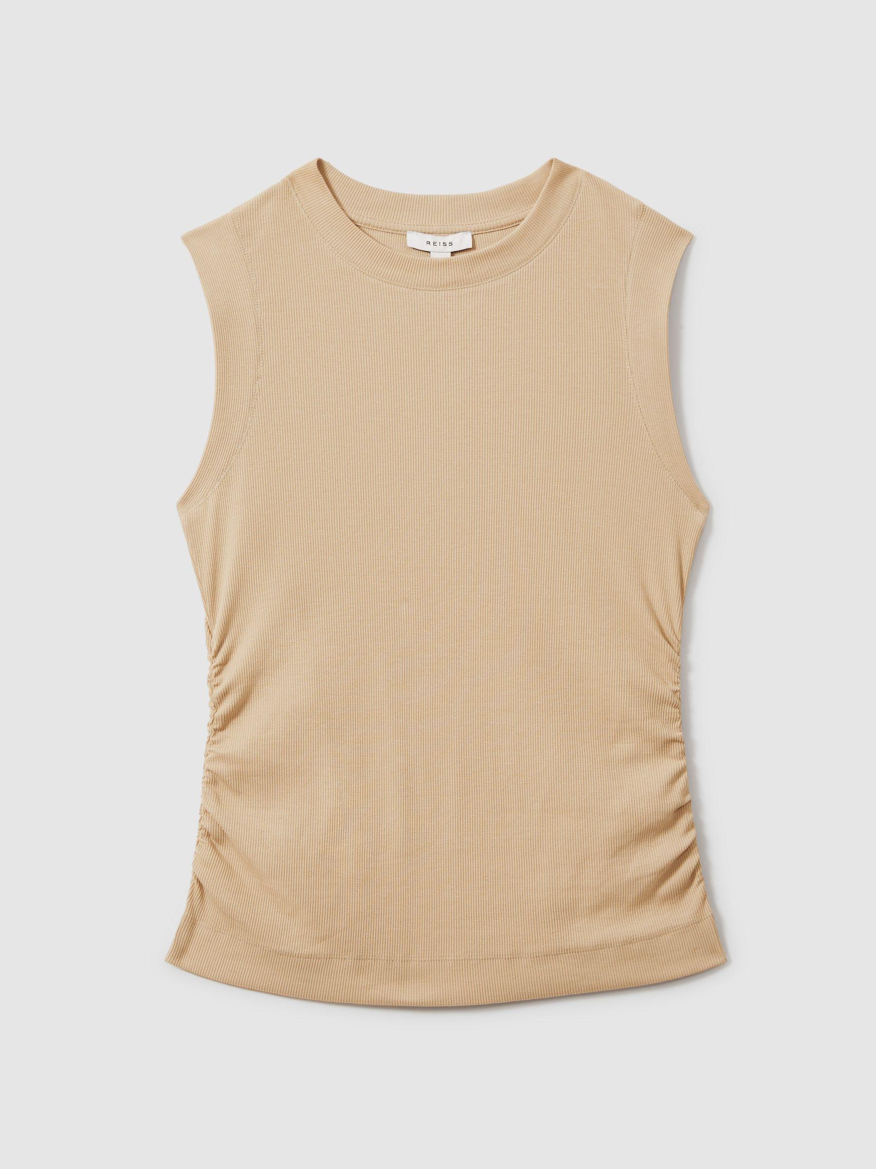 Fine-Rib Ruched Vest Top in Camel Product Image
