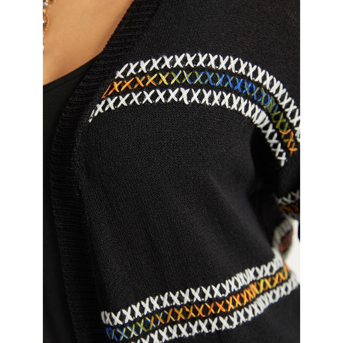 Plus Size Halloween Rainbow Contrast Drop Shoulder Cardigan Black Women Casual Loose Long Sleeve Festival-Halloween Cardigans BloomChic 12/L Product Image