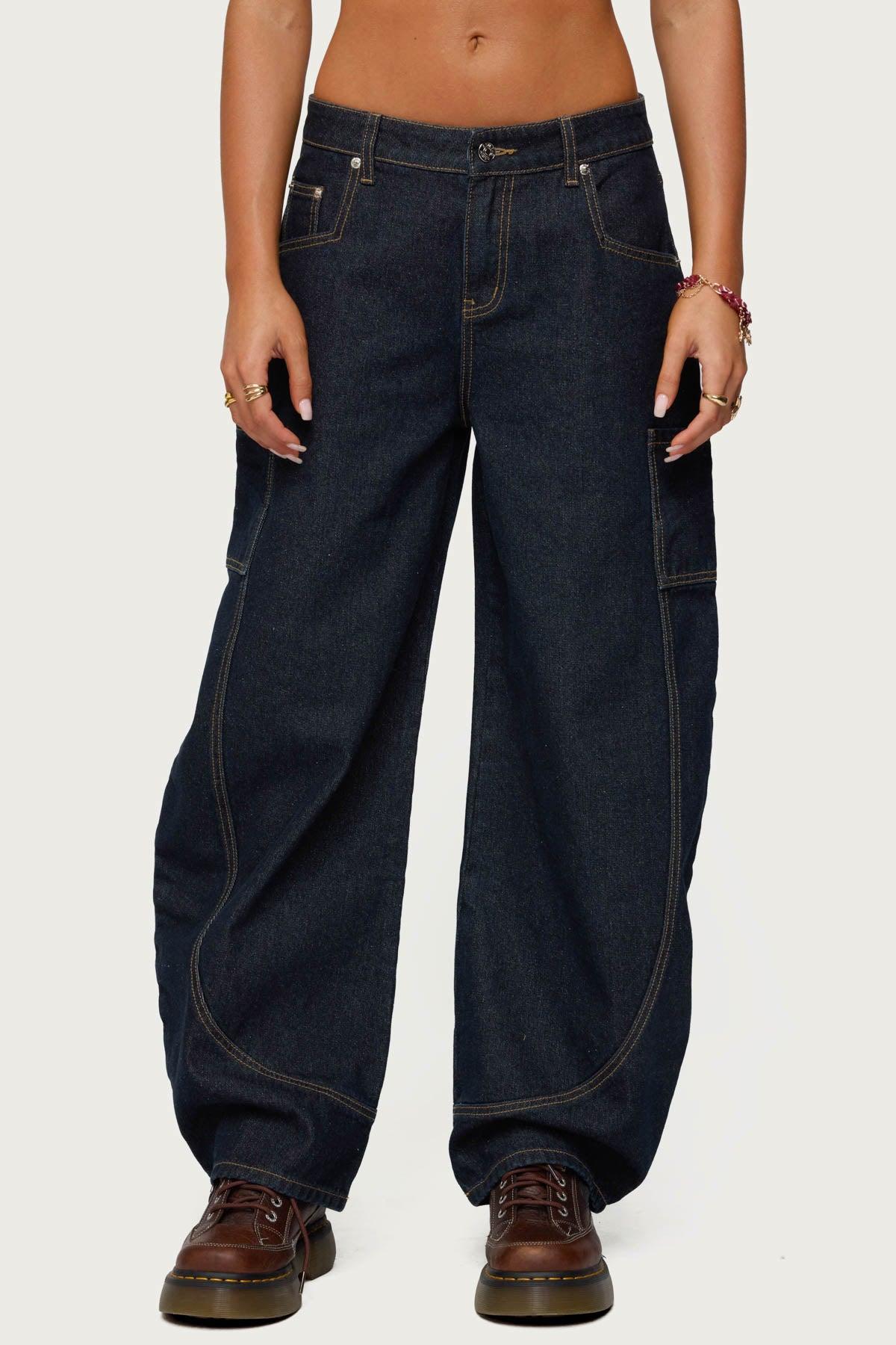 Aden Contrast Stitch Low Rise Barrel Jeans Product Image