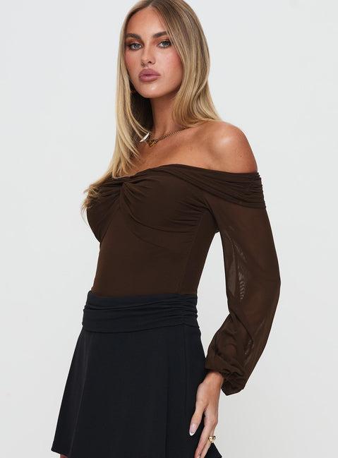 Babette Off The Shoulder Bodysuit Brown Product Image
