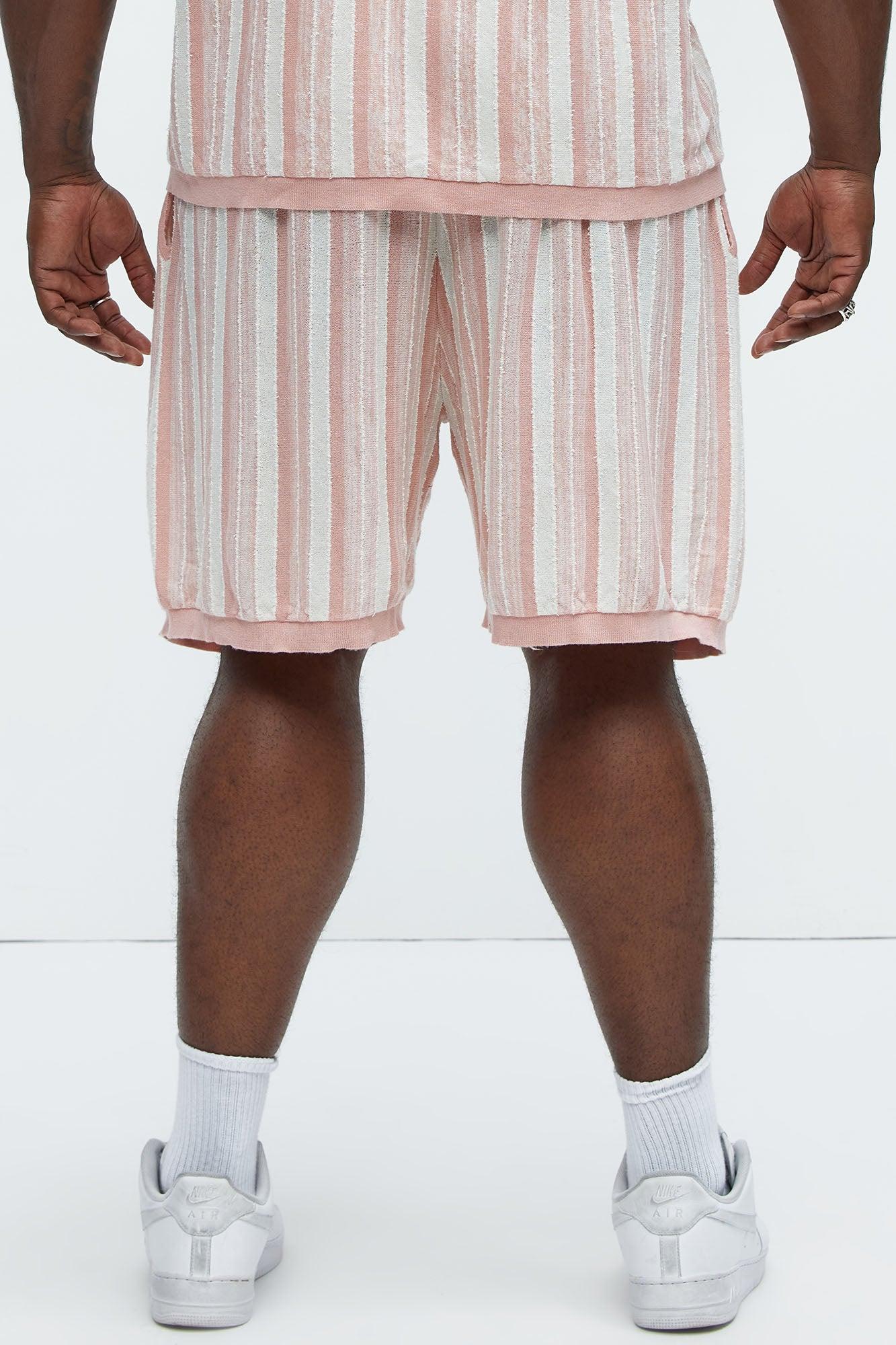 Textured Stripes Knitted Shorts - Mauve/combo Product Image