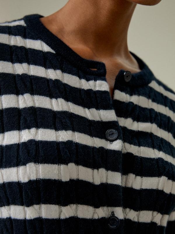Striped Cable-Knit Cashmere Cardigan Product Image