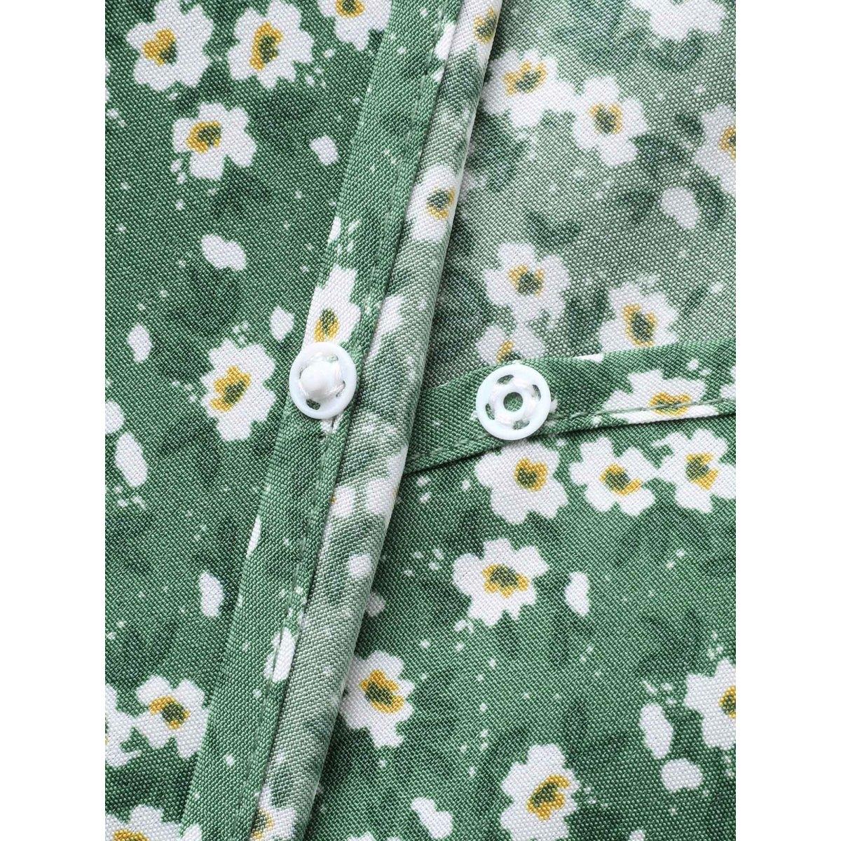 Plus Size Emerald Floral Print Shirred Waist Cinched Blouse Women Elegant Short sleeve Overlap Collar Everyday Blouses BloomChic 22-24/3X Product Image