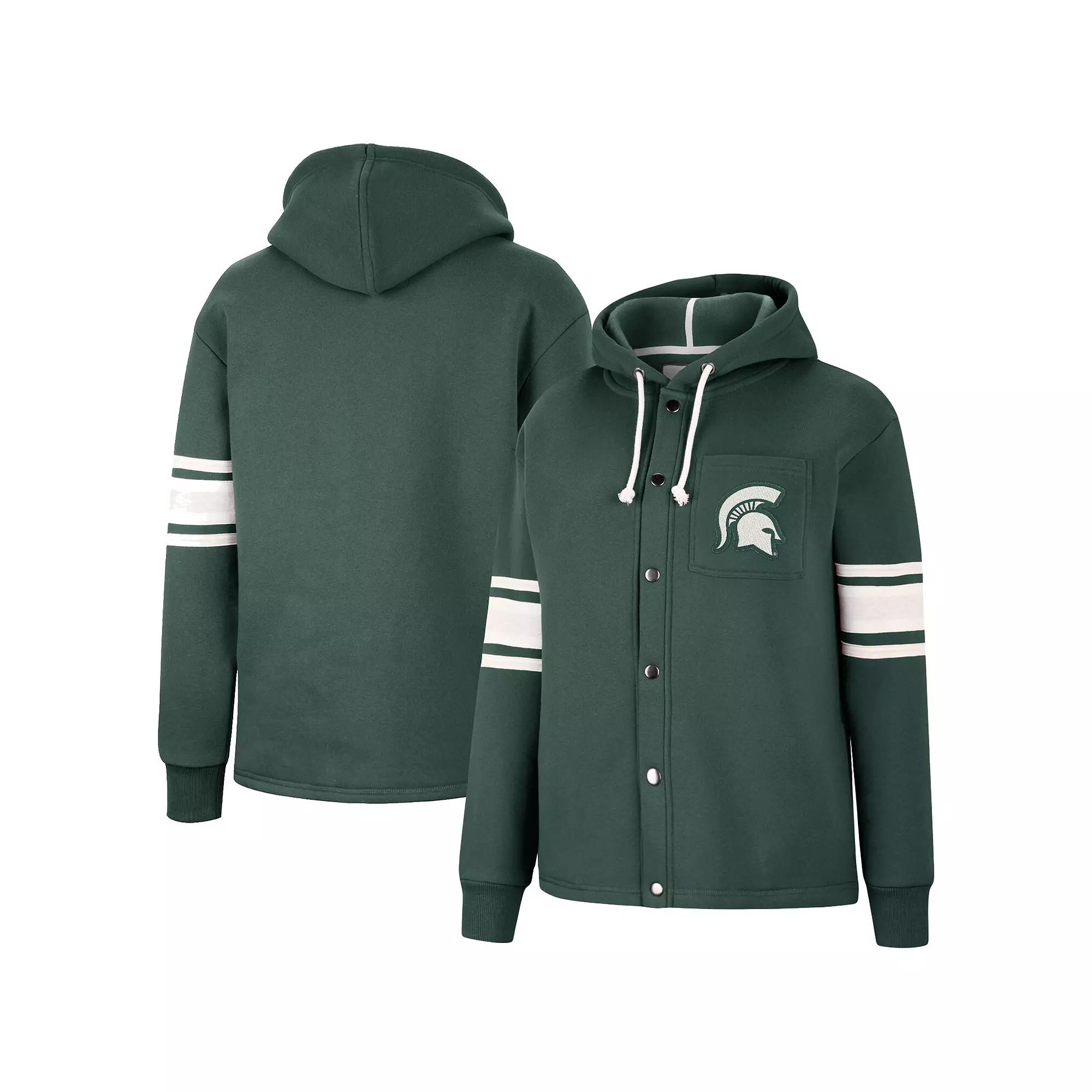 Women's Colosseum Green Michigan State Spartans Mia Striped Full-Snap Hoodie Jacket, Size: Small Product Image