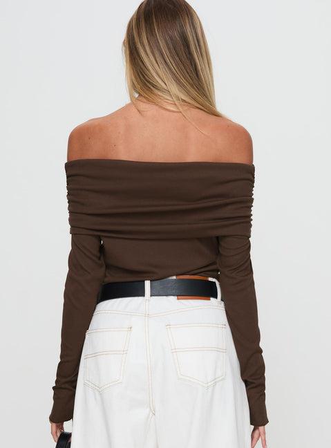 Spoilt Off The Shoulder Bodysuit Brown Product Image