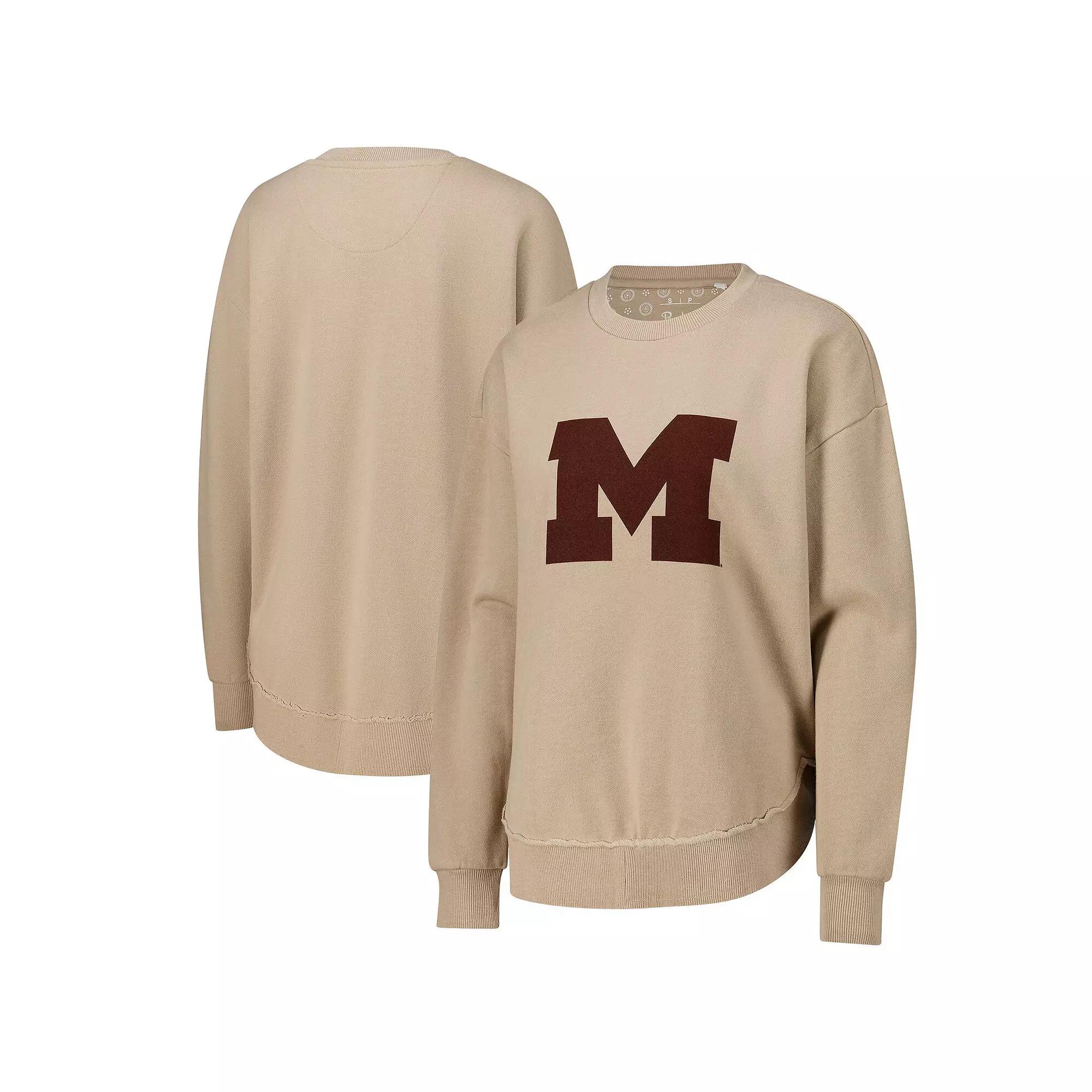Women's Pressbox Tan Michigan Wolverines Poncho Fleece Pullover Sweatshirt,  Product Image