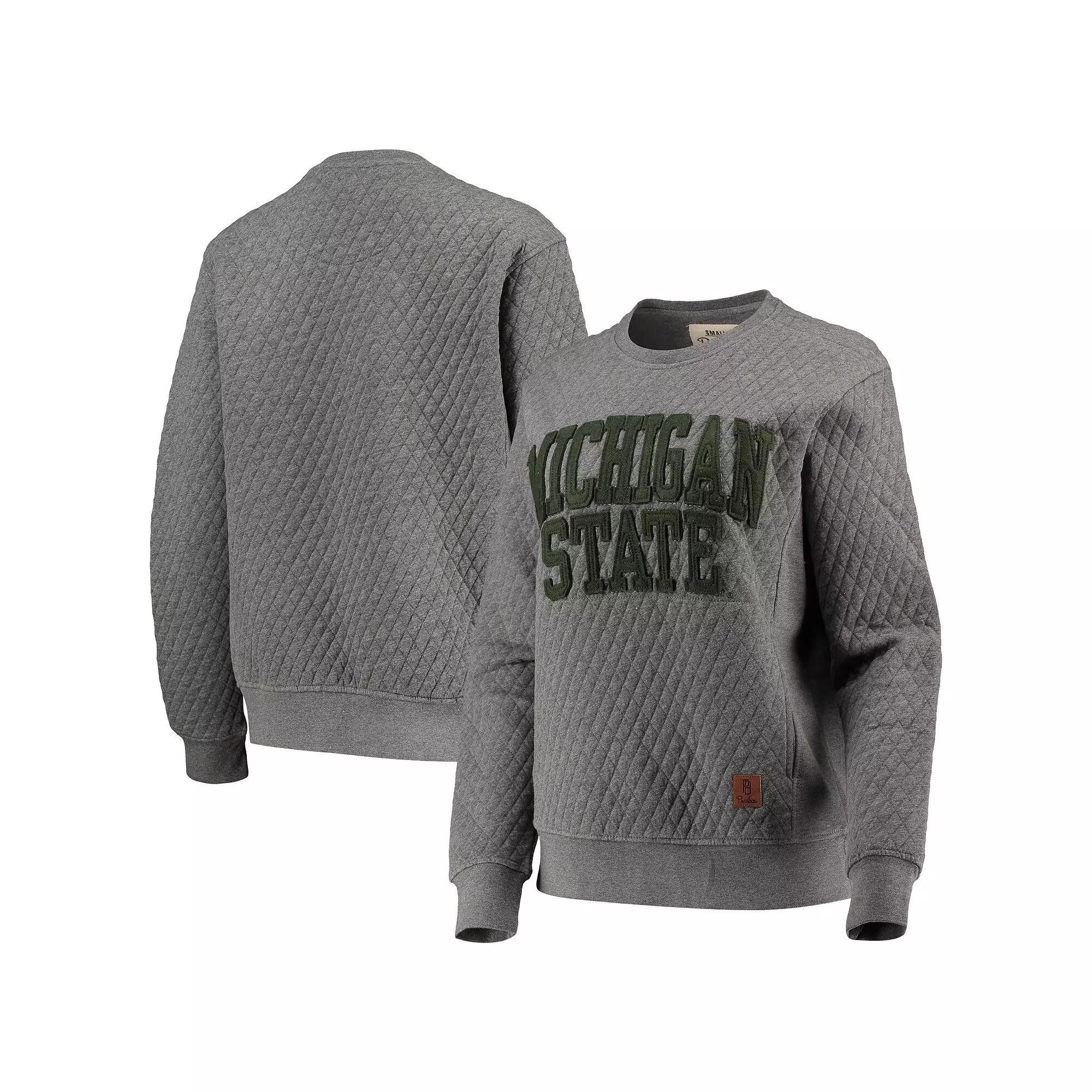 Women's Pressbox Heather Charcoal Michigan State Spartans Moose Quilted Pullover Sweatshirt,  Product Image