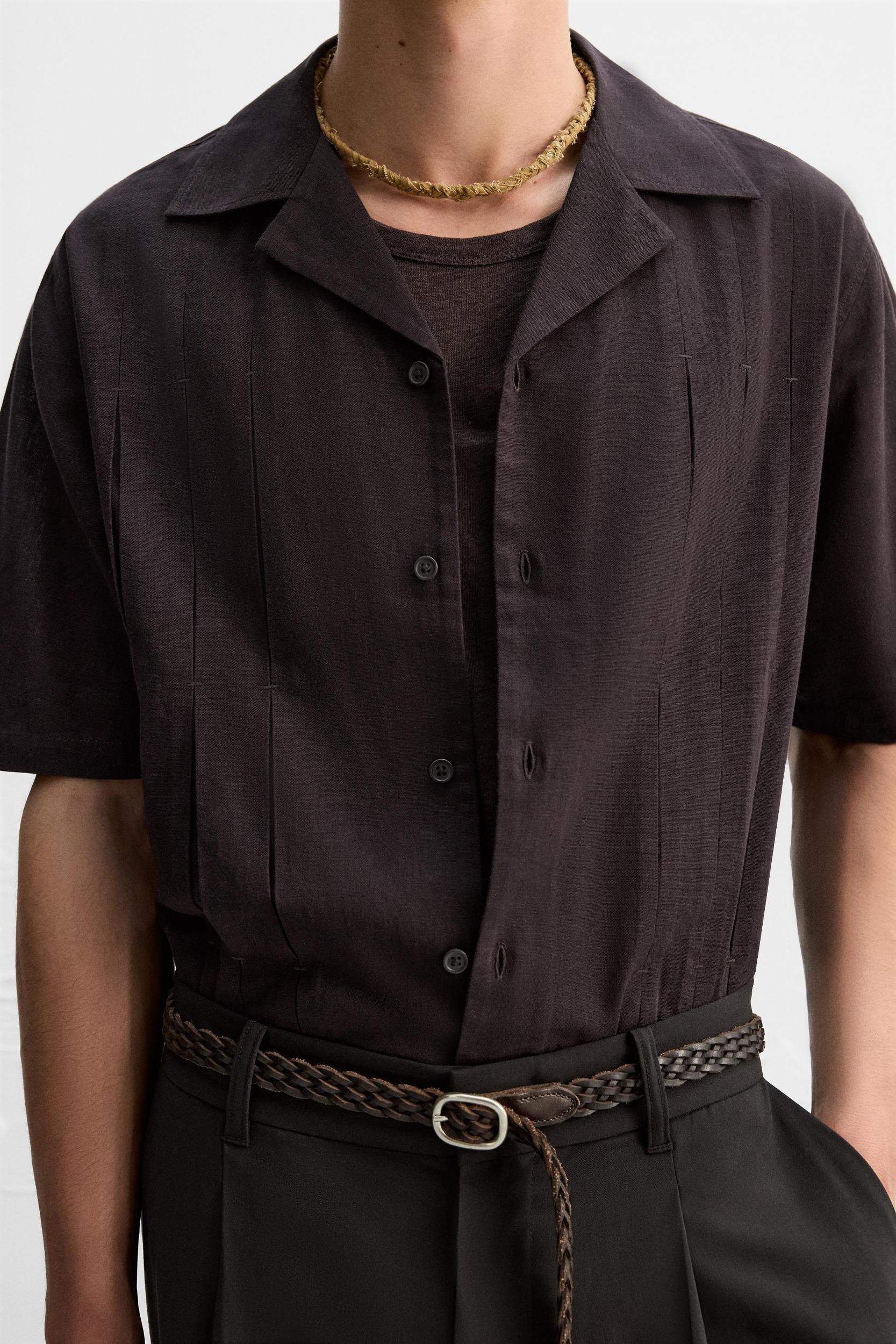 PLEATED COTTON-LINEN SHIRT Product Image