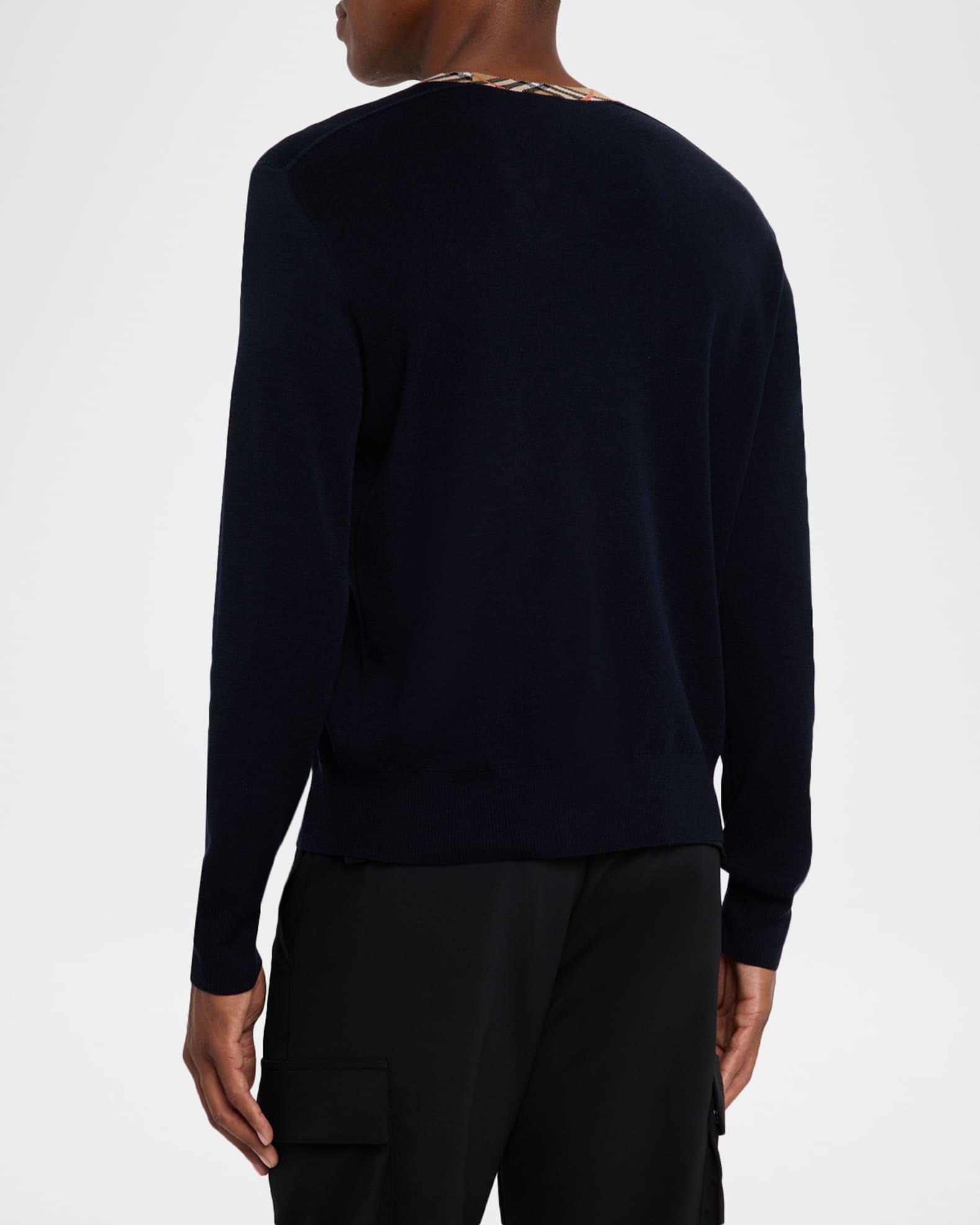 Men's Wool Knit Check-Trim Crewneck Sweater Product Image