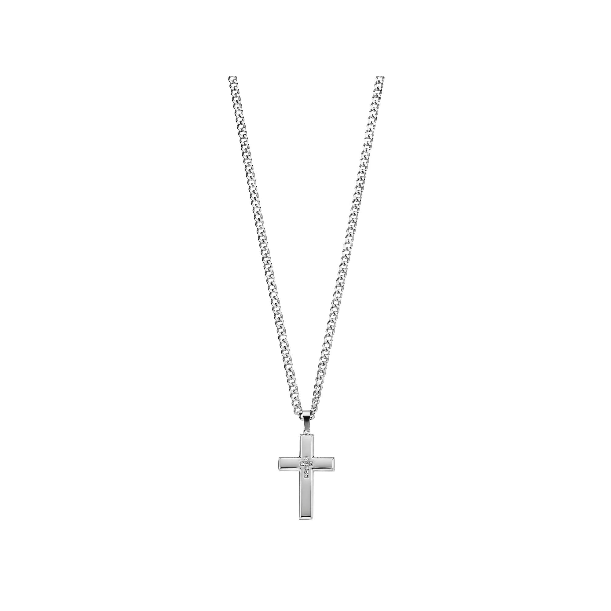 Diamond Brilliance Men's Silver Tone Stainless Steel 1/10 Carat T.W. Lab-Created Diamond Cross Pendant Necklace, Size: 24", White Product Image