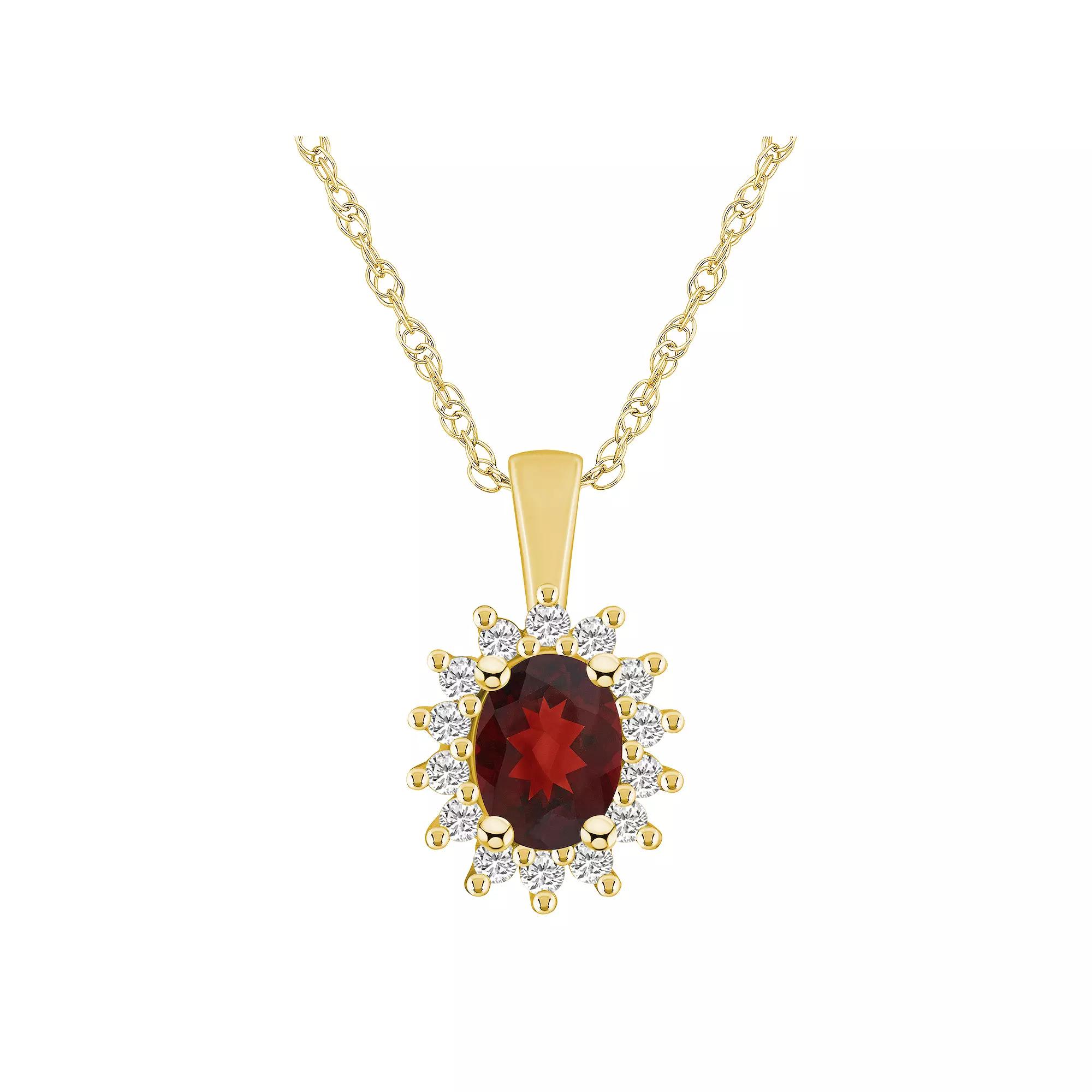 Alyson Layne 14k Gold Oval Garnet & 1/3 Carat T.W. Diamond Halo Pendant Necklace, Women's, Size: 18" Product Image