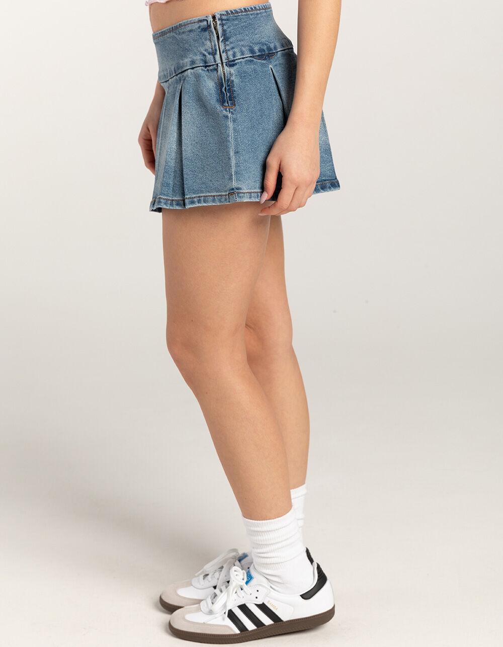 RSQ Womens Low Rise Pleated Denim Mini Skirt - MEDIUM WASH Product Image