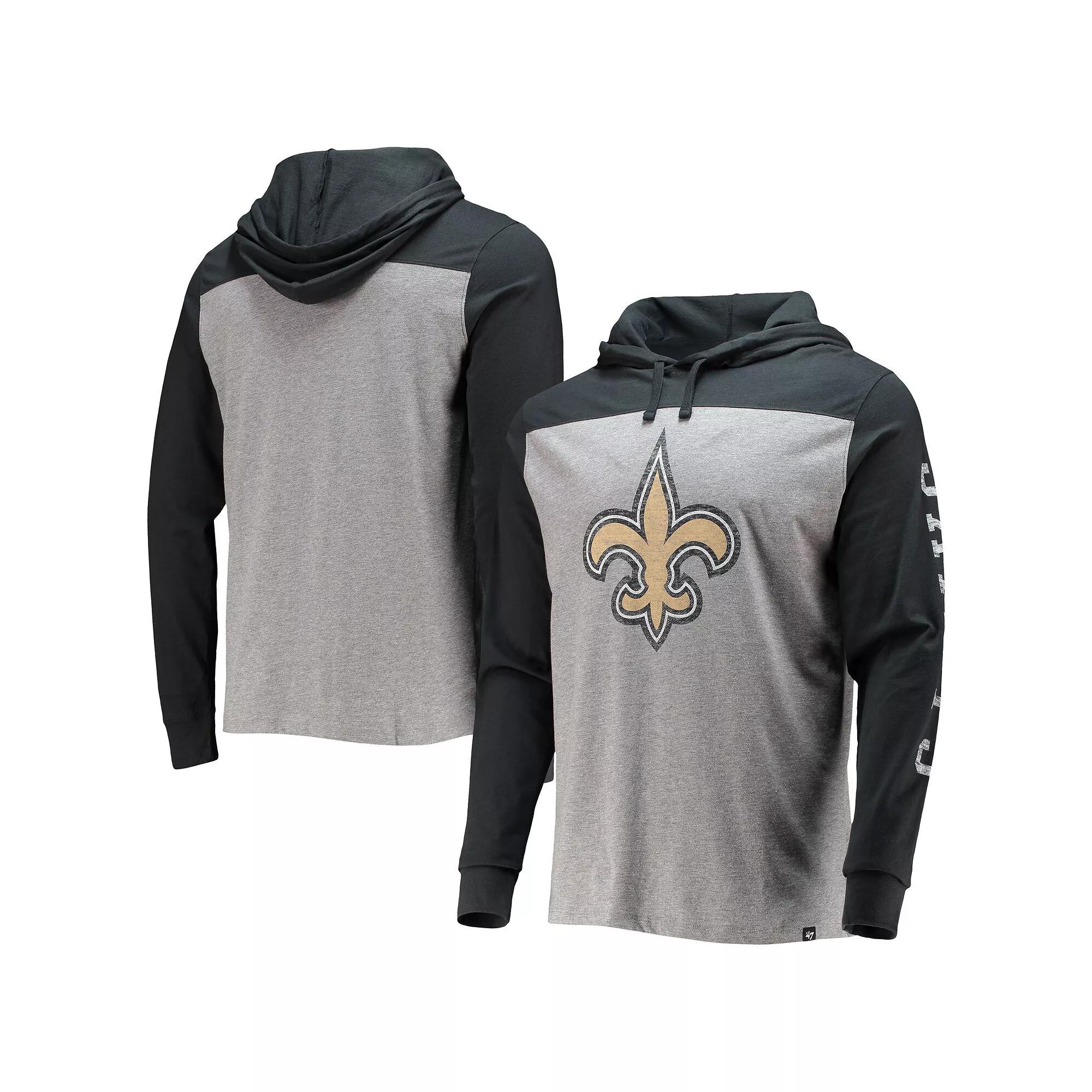 Men's '47 Heathered Gray/Black New Orleans Saints Franklin Wooster Long Sleeve Hoodie T-Shirt, Size: XL, Grey Product Image